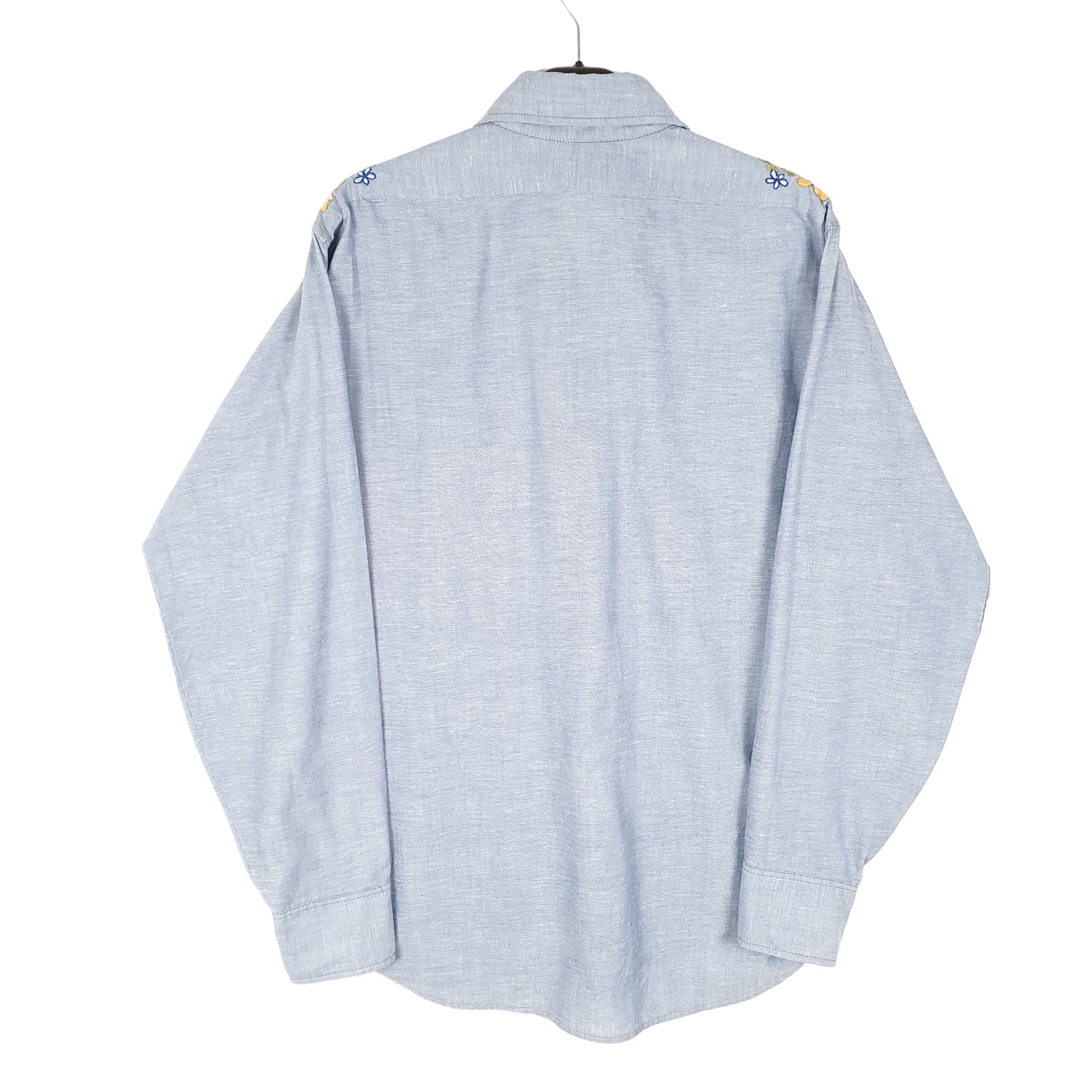 Mens Blue Levis Vintage Orange Tab Folk Embroidery Made In USA Long Sleeve Shirt