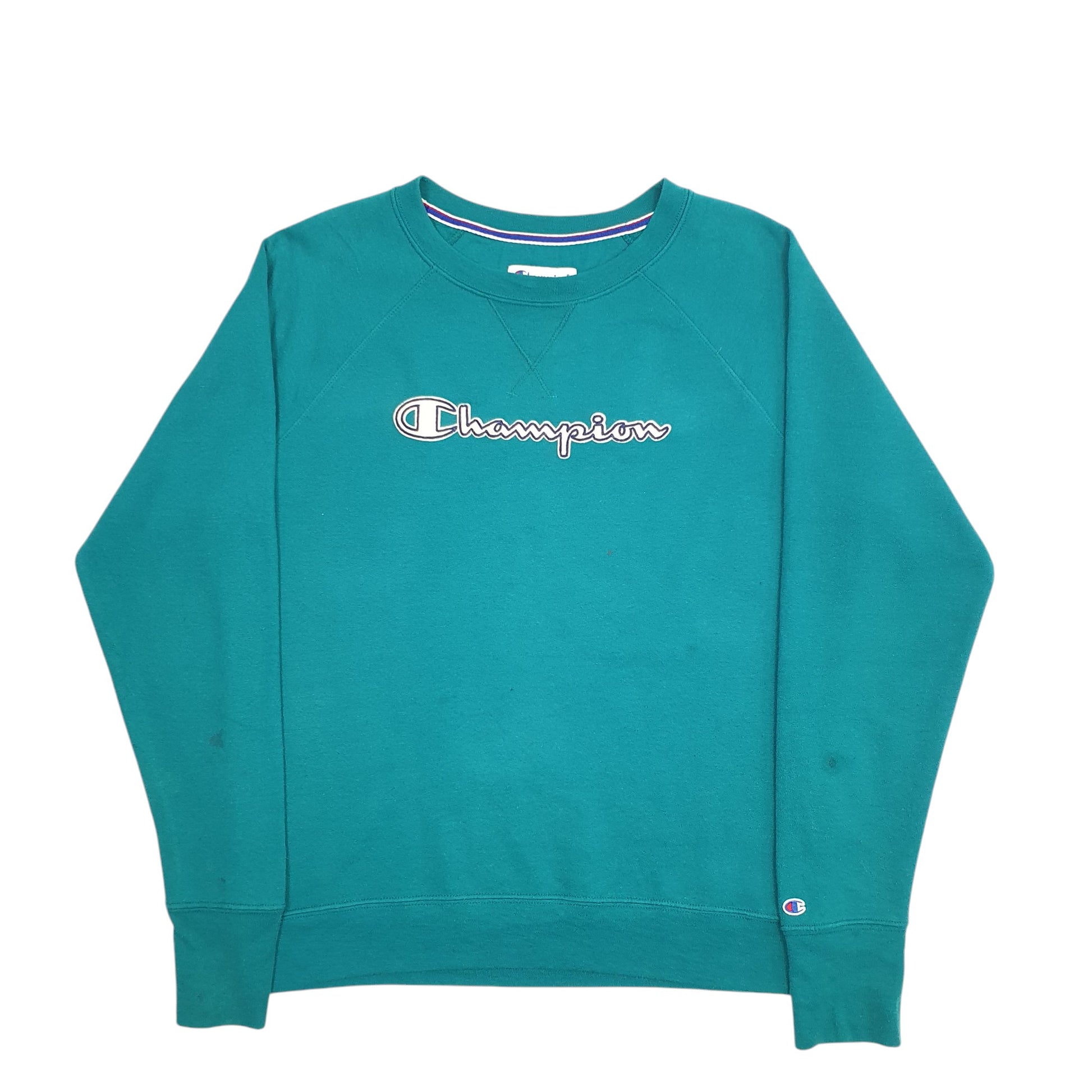 Womens Green Champion Spellout Crewneck Jumper