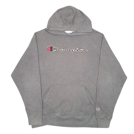 Mens Grey Champion Script Hoodie Jumper