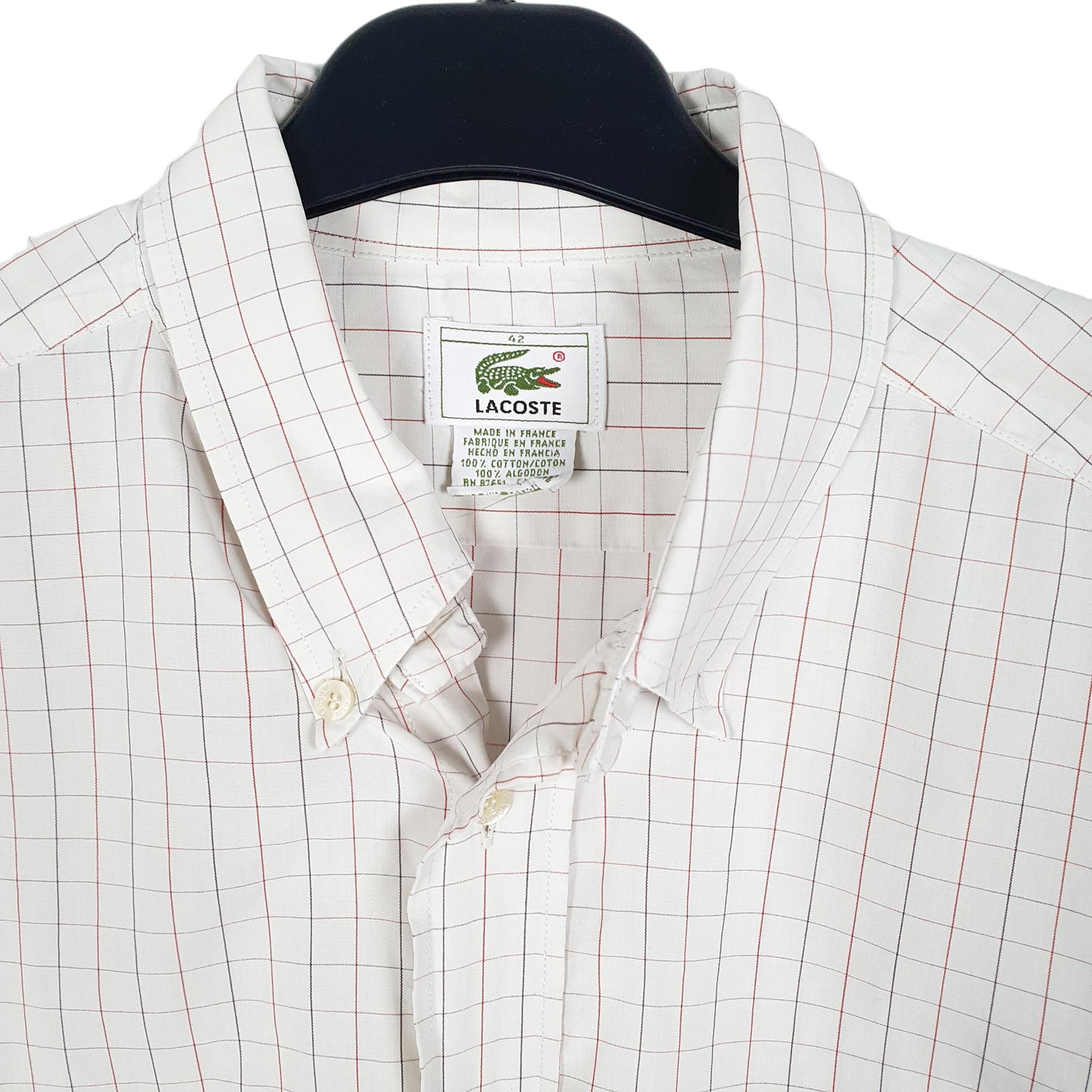 Mens White Lacoste Vintage Made In France Long Sleeve Shirt