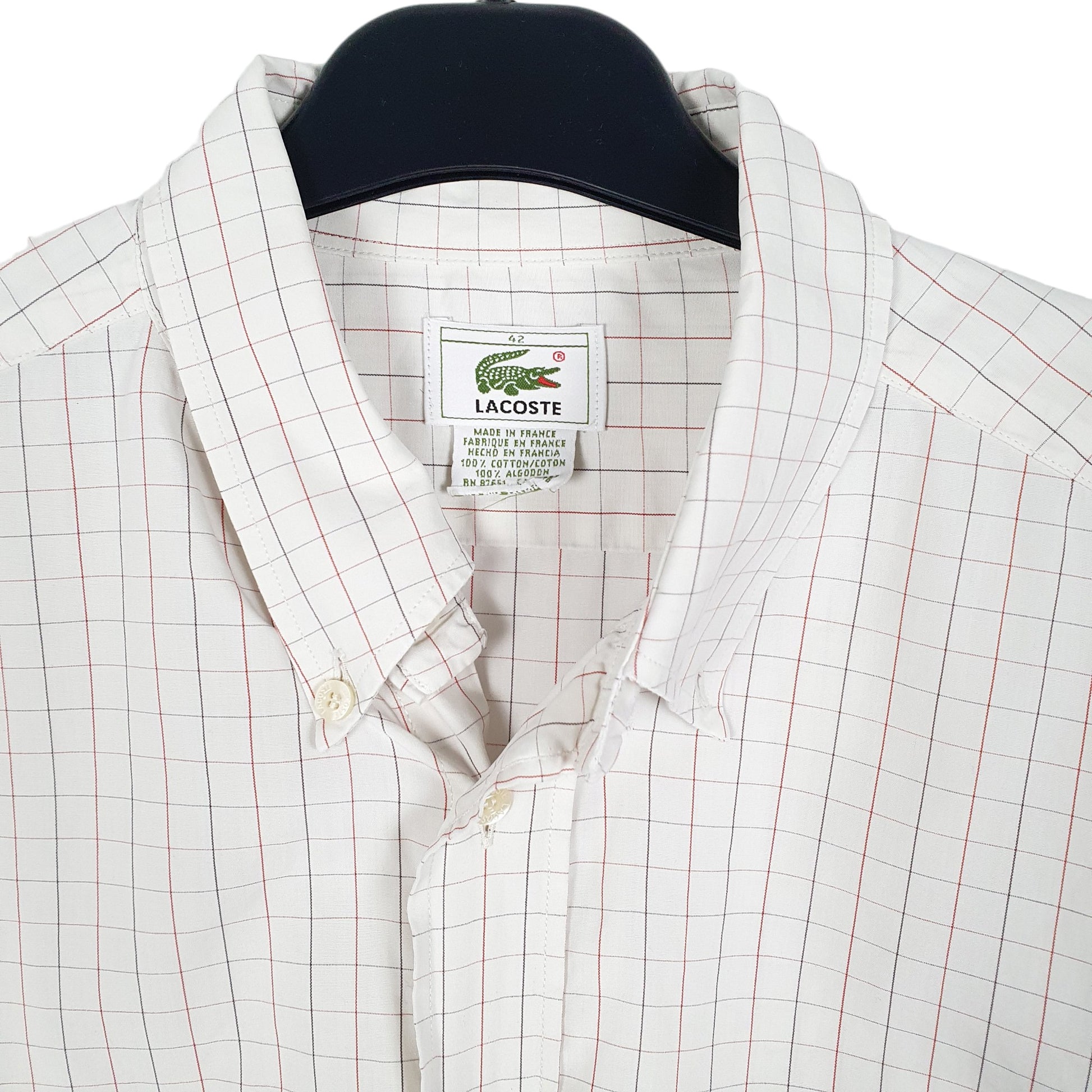 Mens White Lacoste Vintage Made In France Long Sleeve Shirt