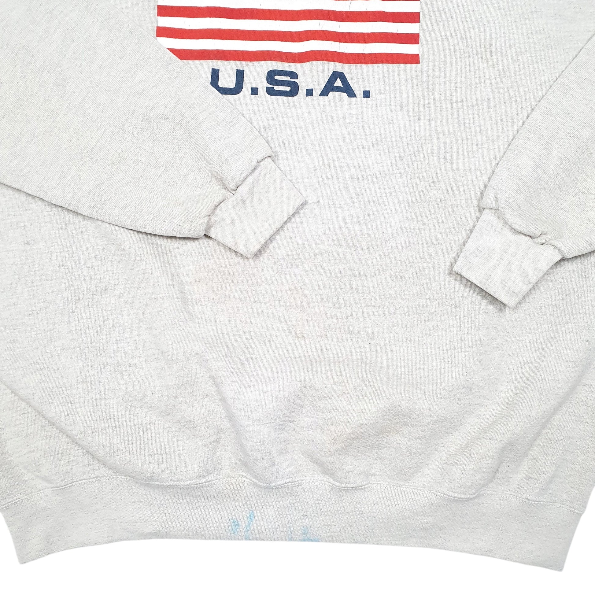 Mens Grey Lee Vintage Heavyweight USA Flag 90s Crewneck Jumper