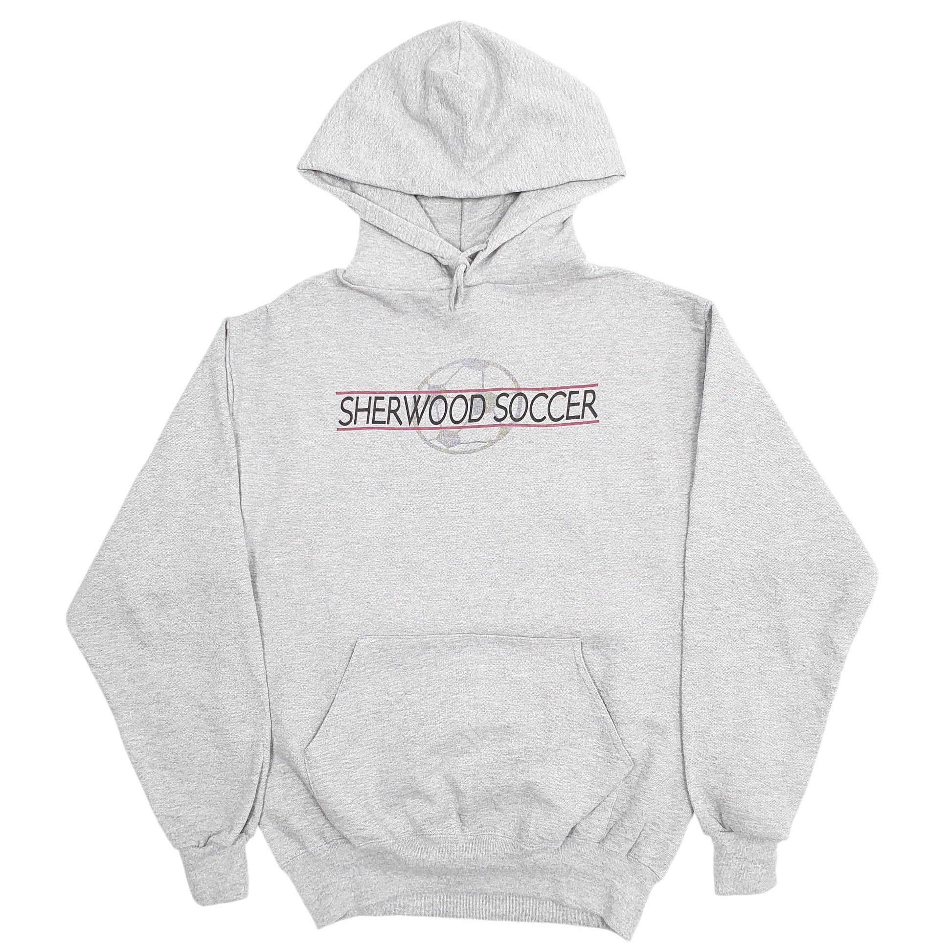 Mens Grey Jerzees Sherwood Soccer Spellout Hoodie Jumper