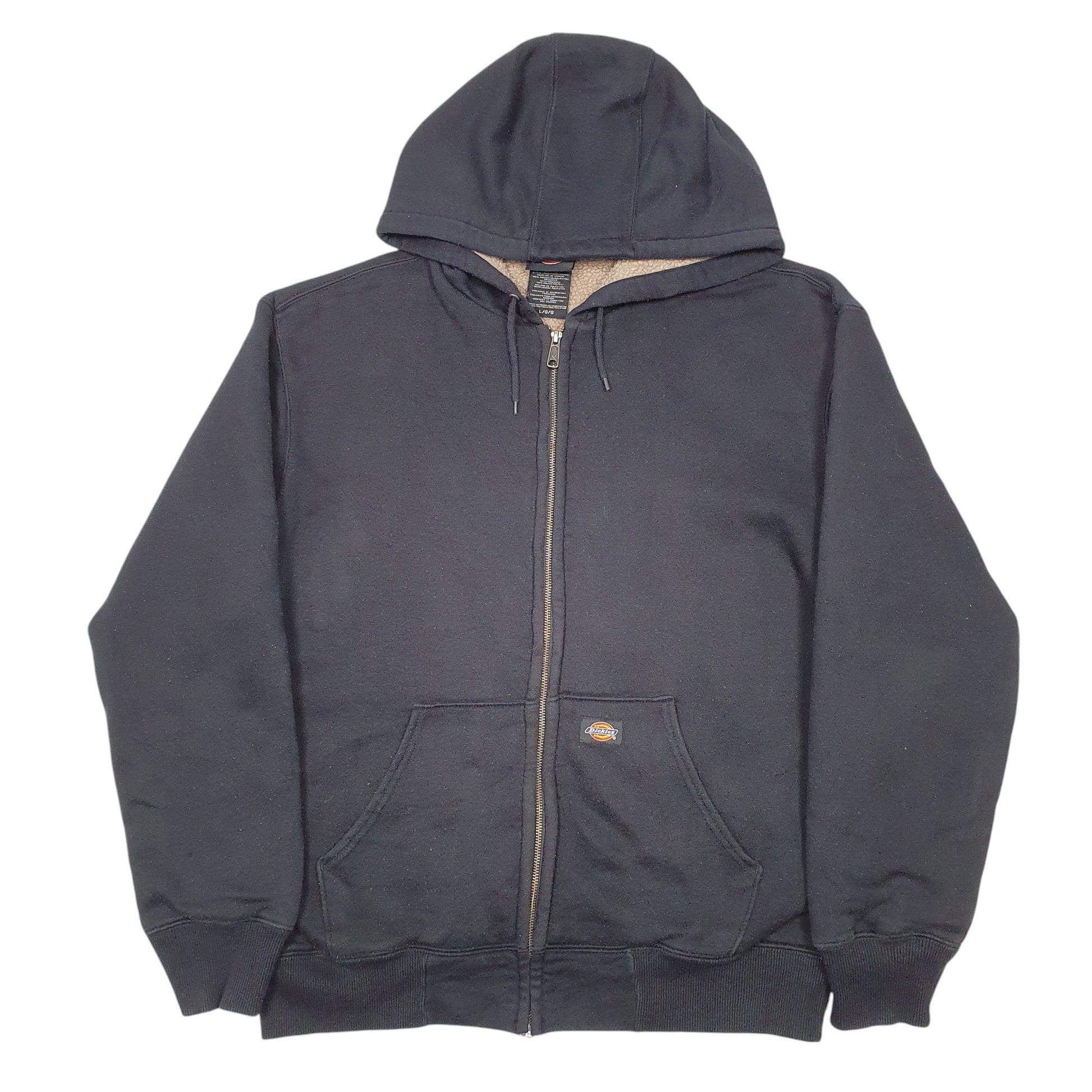 Mens Dickies Black Full Zip Hoodie Fleece Lined Workwear Jumper L
