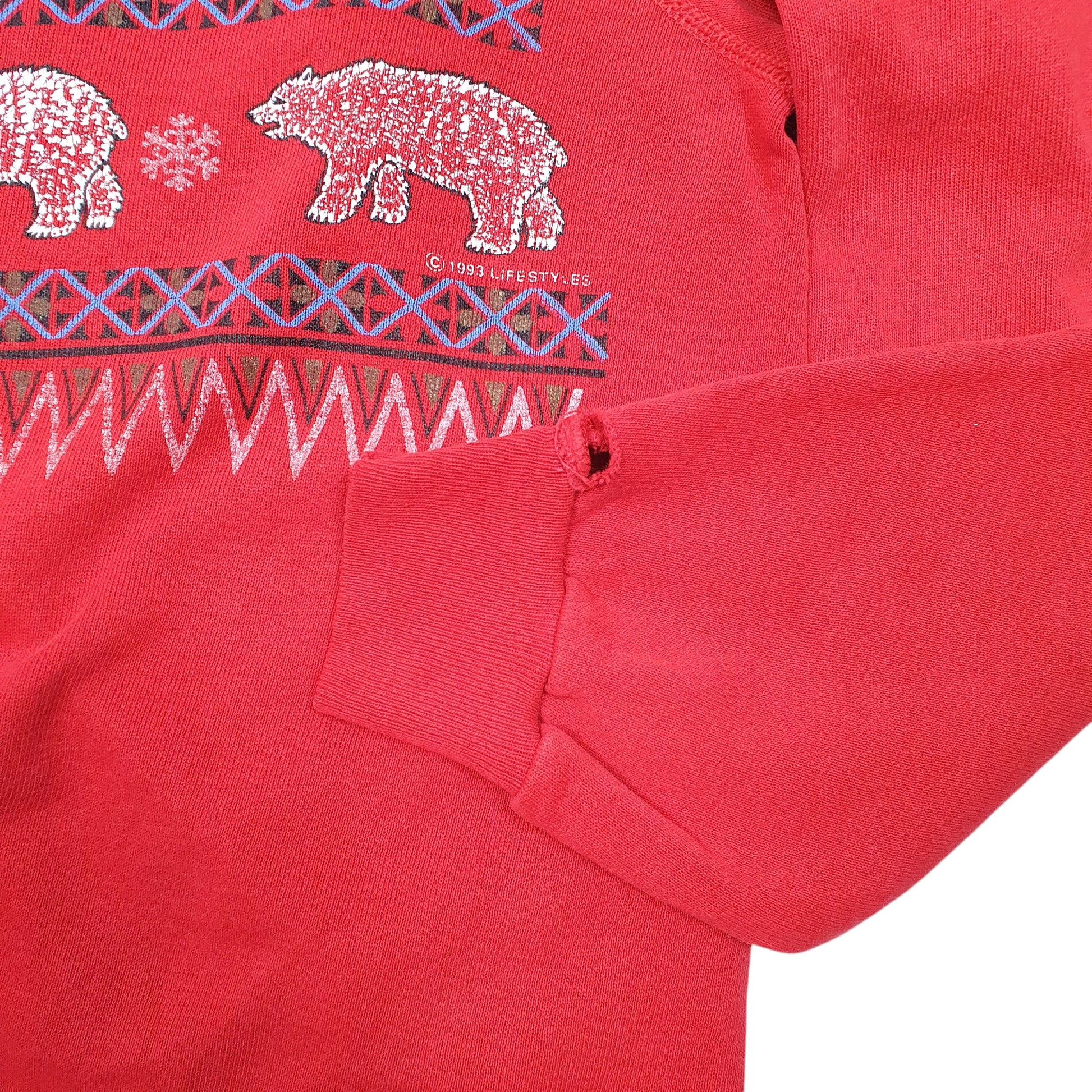 Mens Red Hanes Vintage 90s Made In USA Polar Bears 1993 Raglan Crewneck Jumper