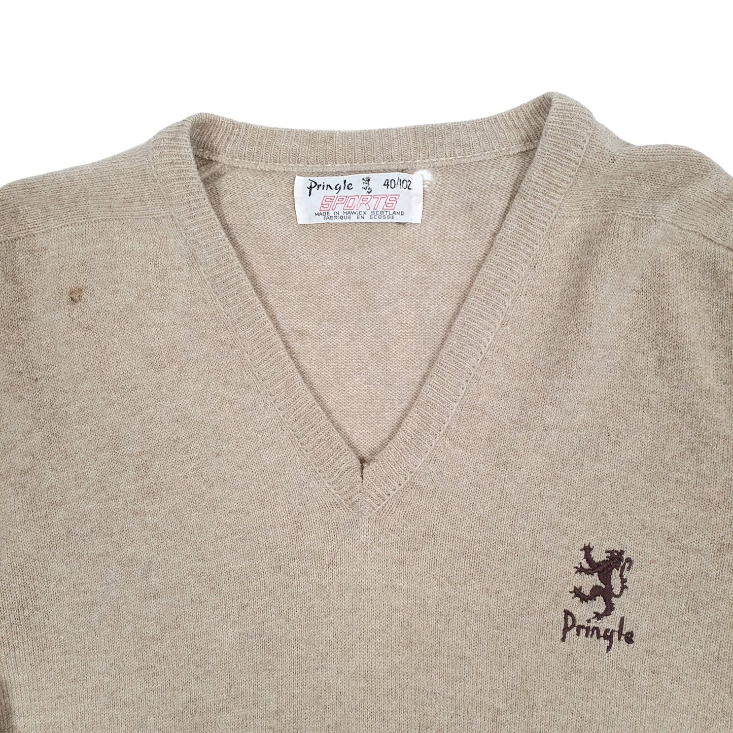 Mens Beige Pringle Vintage 1950s 60s Scotland V Neck Jumper