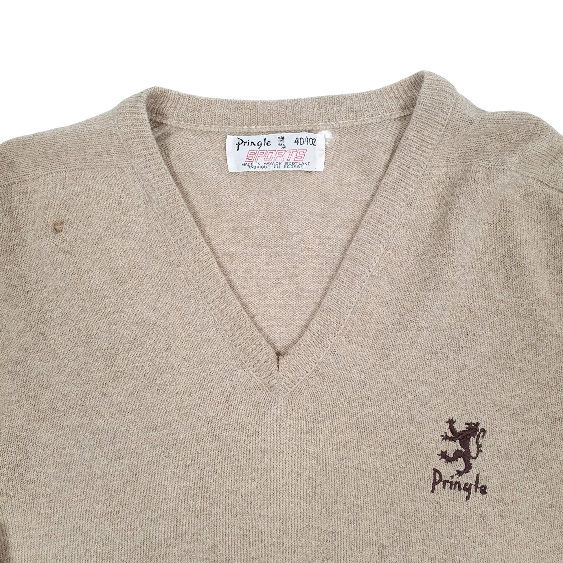 Mens Beige Pringle Vintage 1950s 60s Scotland V Neck Jumper