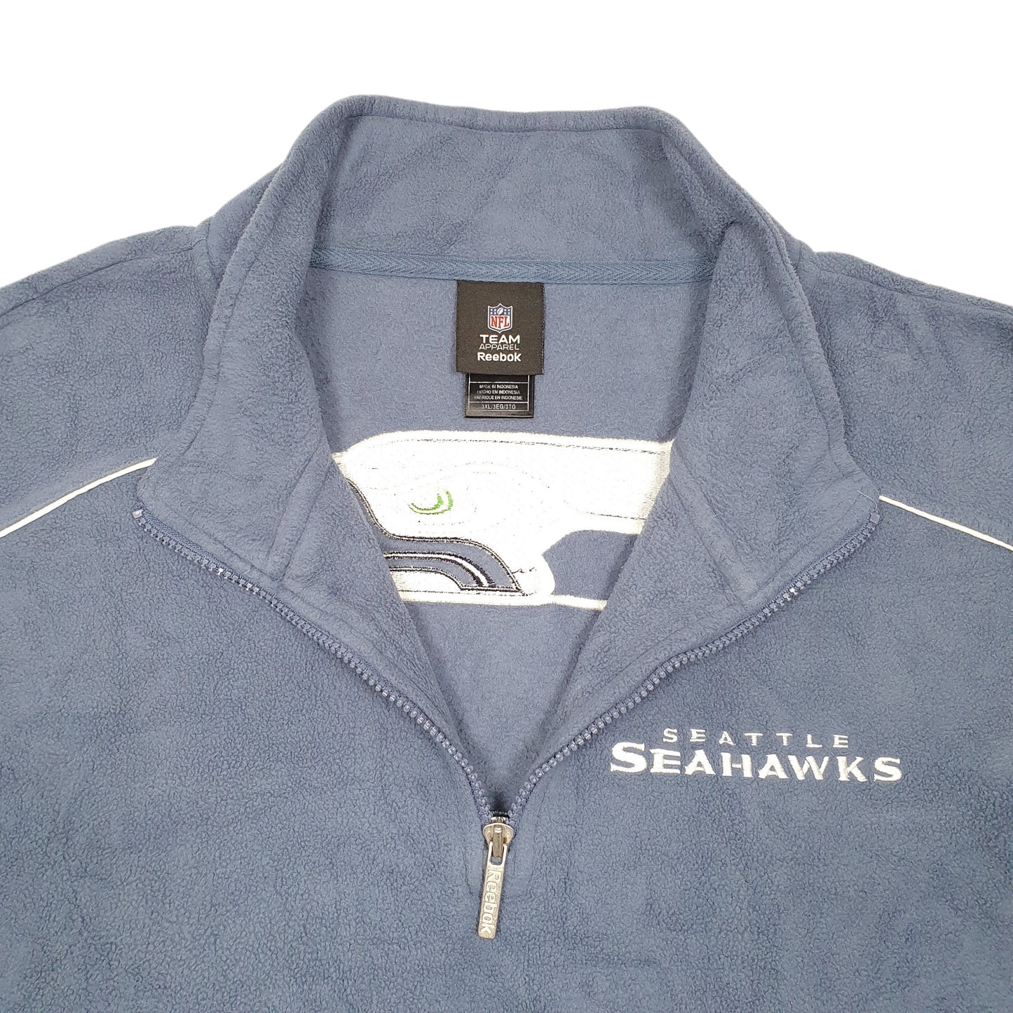 Mens Blue NFL Seattle Seahawks Football USA Spellout Quarter Zip Jumper
