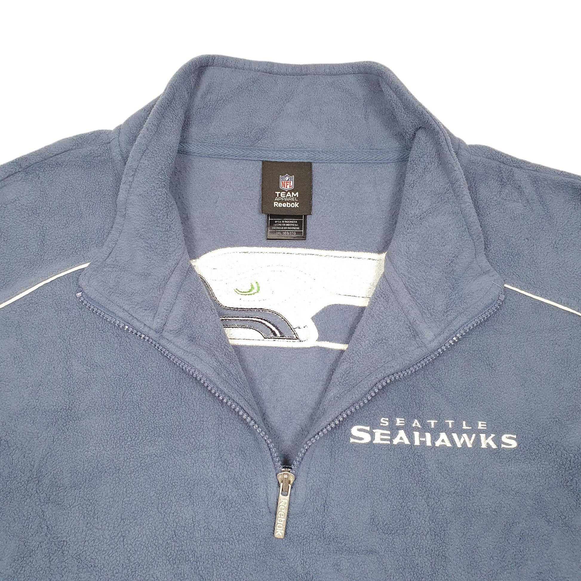 Mens Blue NFL Seattle Seahawks Football USA Spellout Quarter Zip Jumper
