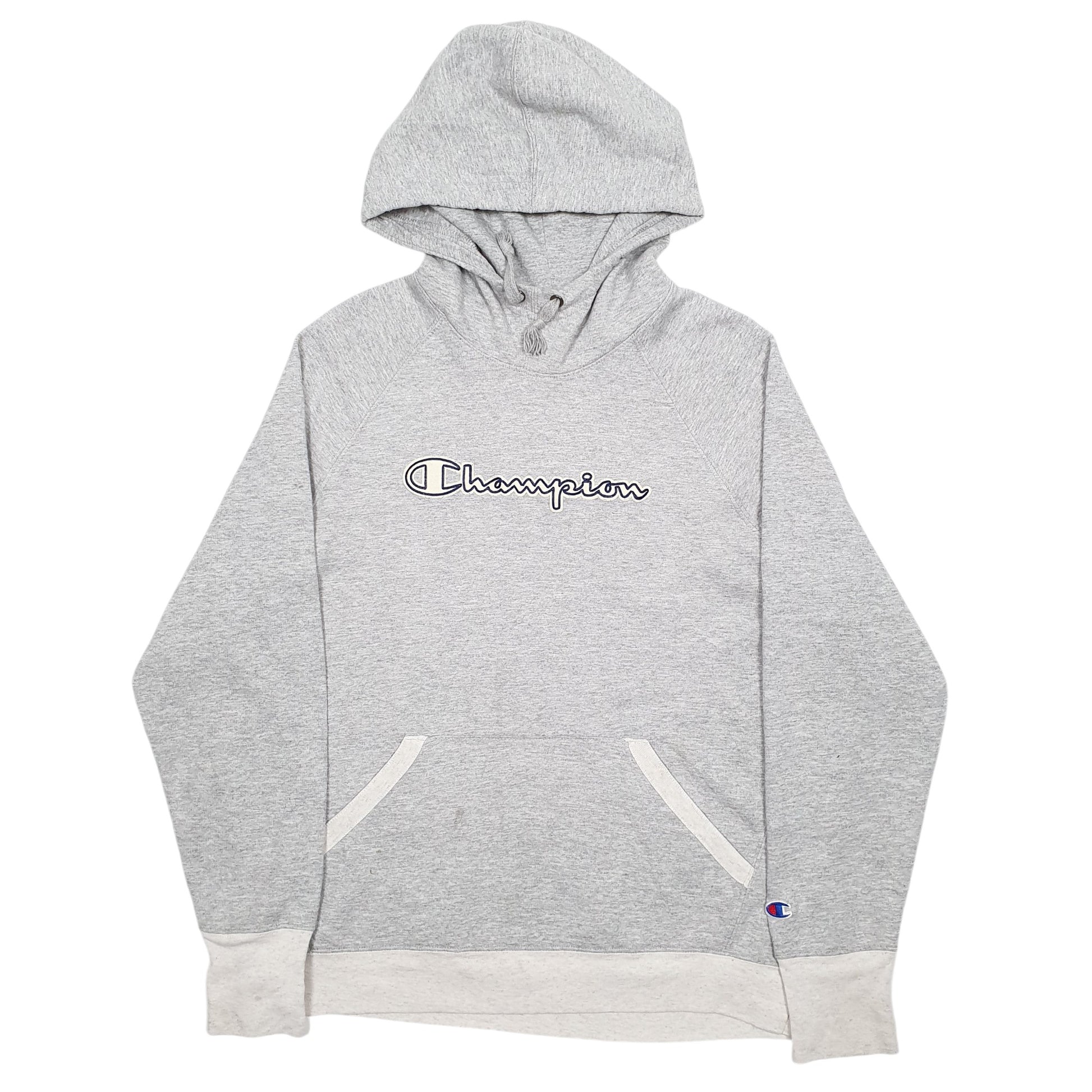 Mens Grey Champion Spellout Hoodie Jumper