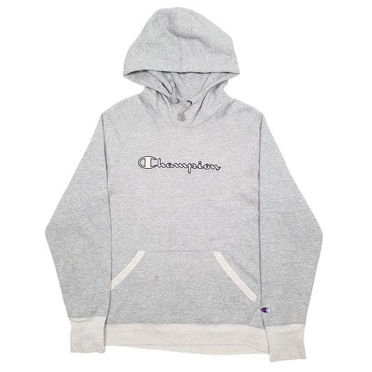 Mens Grey Champion Spellout Hoodie Jumper