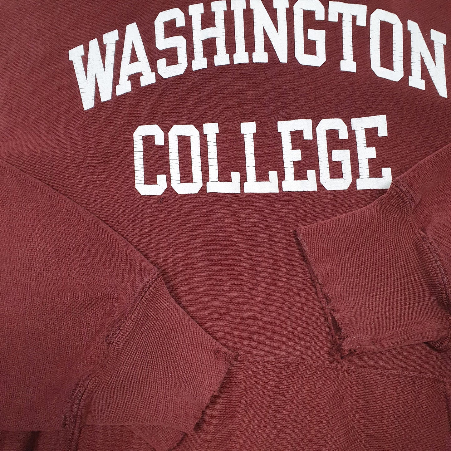 Mens Burgundy Champion Reverse Weave Washington College USA Hoodie Jumper
