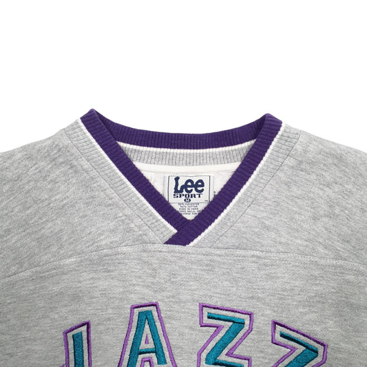 Mens Grey Lee Utah Jazz Basketball Vintage 90's Crewneck Jumper