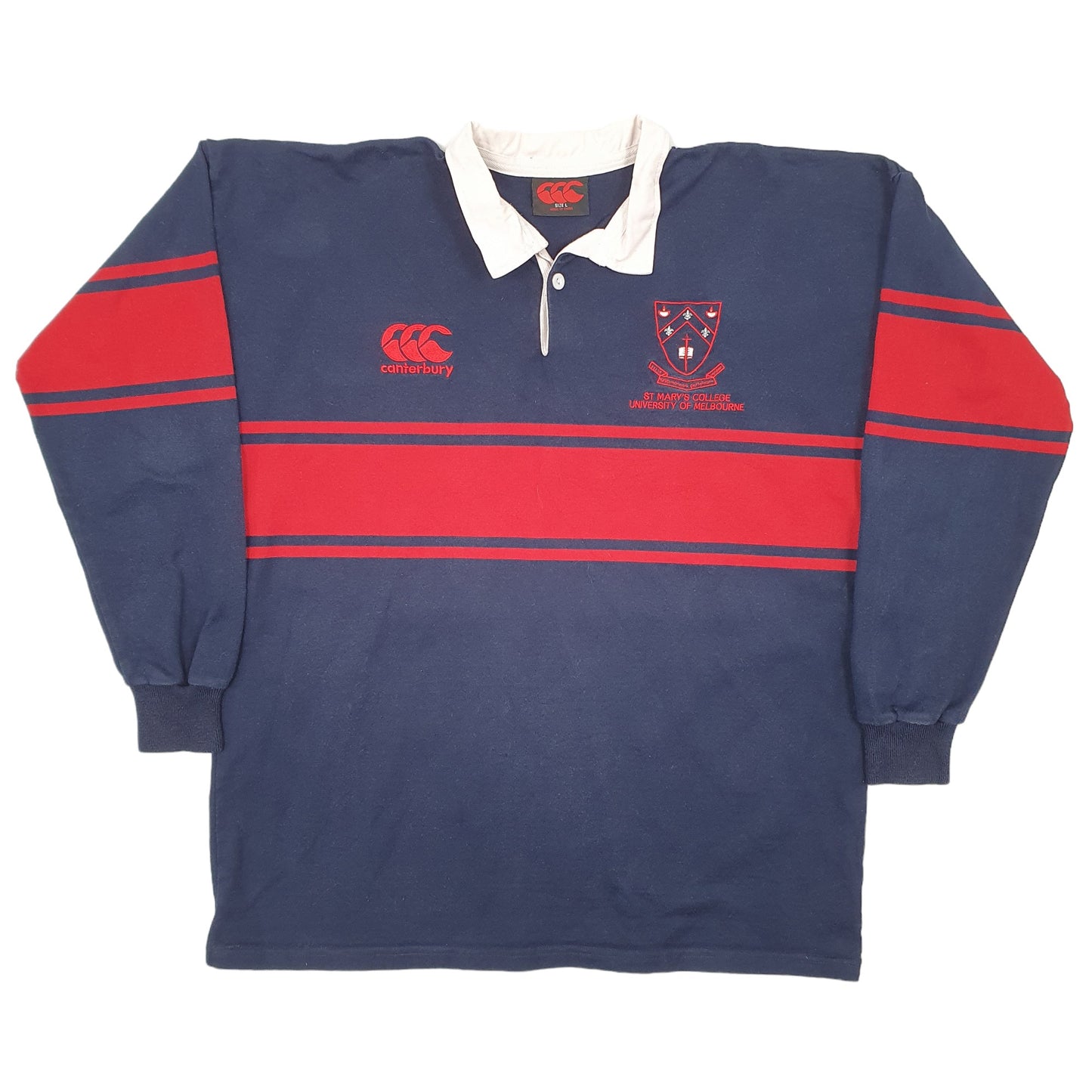 Mens Navy Canterbury Rugby University Of Melbourne Long Sleeve Polo Shirt