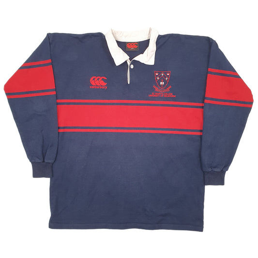 Mens Navy Canterbury Rugby University Of Melbourne Long Sleeve Polo Shirt