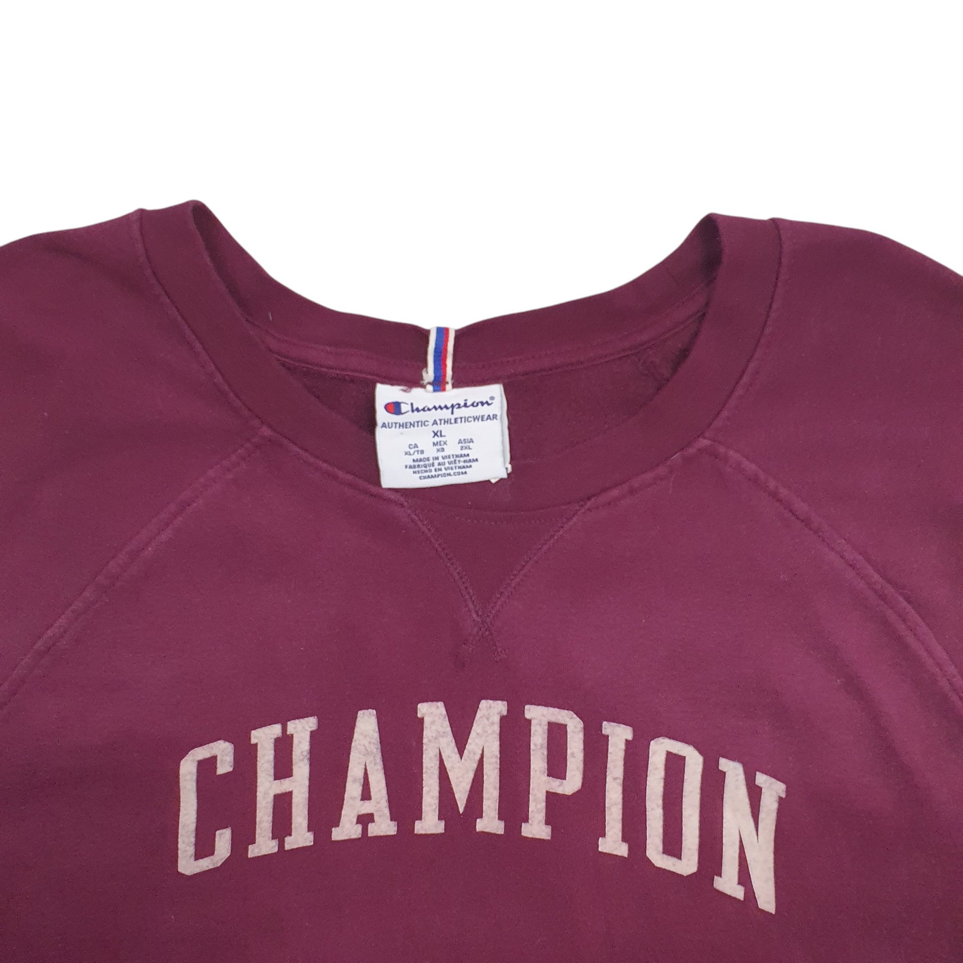 Womens Burgundy Champion Spellout Crewneck Jumper