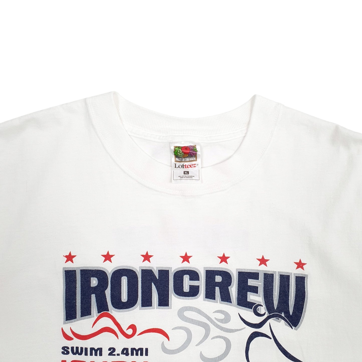 Mens White Fruit Of The Loom Single Stitch Vintage 90s Iron Crew 2000 Ironman Short Sleeve T Shirt