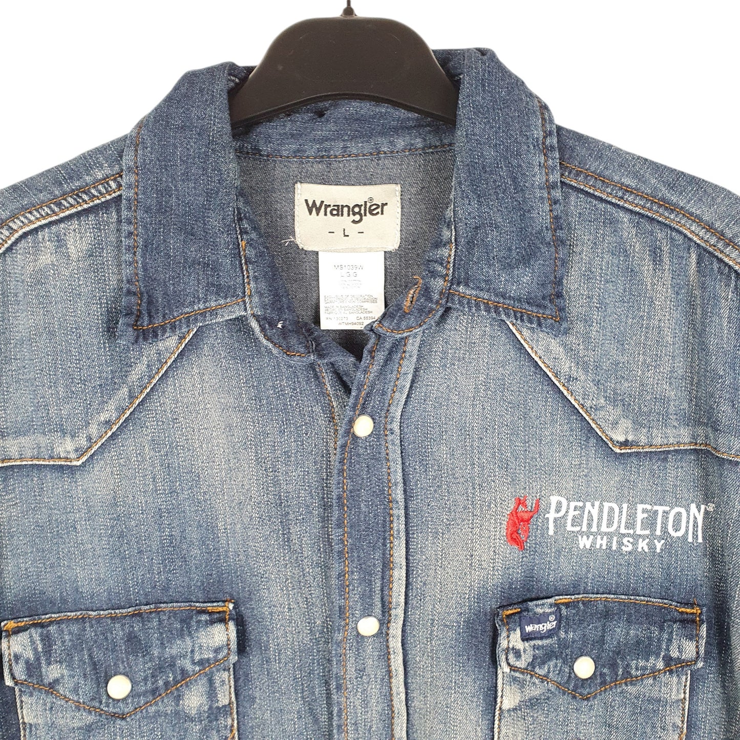 Mens Blue Wrangler Denim Jeans Western Pearl Snap Cowboy Pendleton Whisky Long Sleeve Shirt