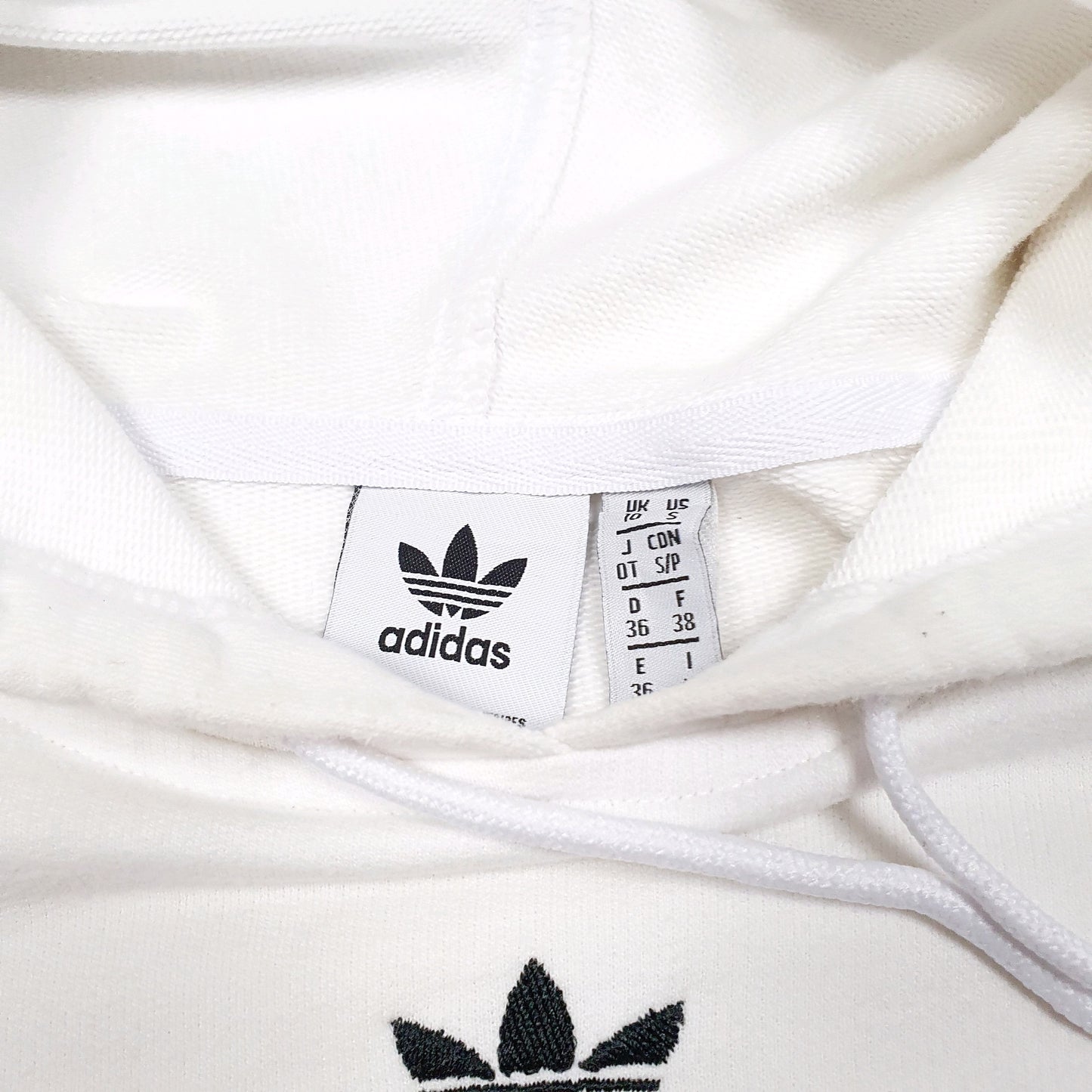 Womens White Adidas Cropped Hoodie Jumper