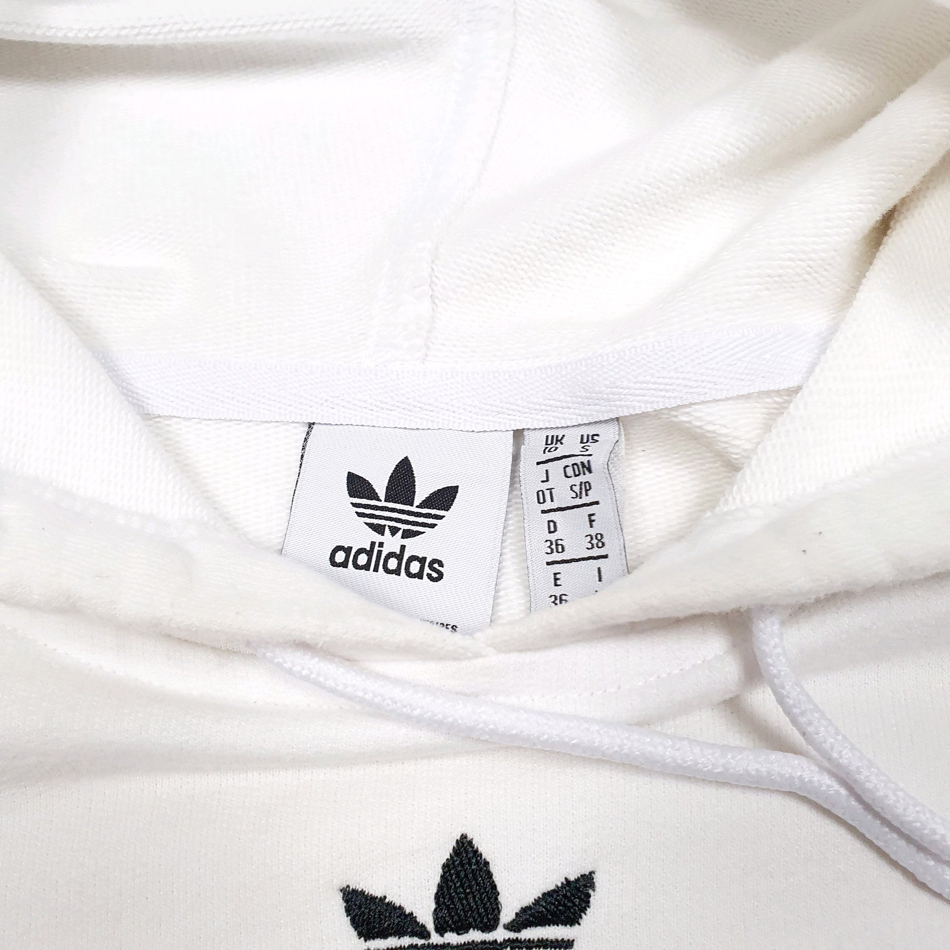 Womens White Adidas Cropped Hoodie Jumper