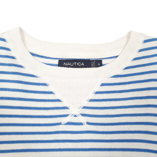 Mens Blue Nautica Knit Striped Sweater Crewneck Jumper