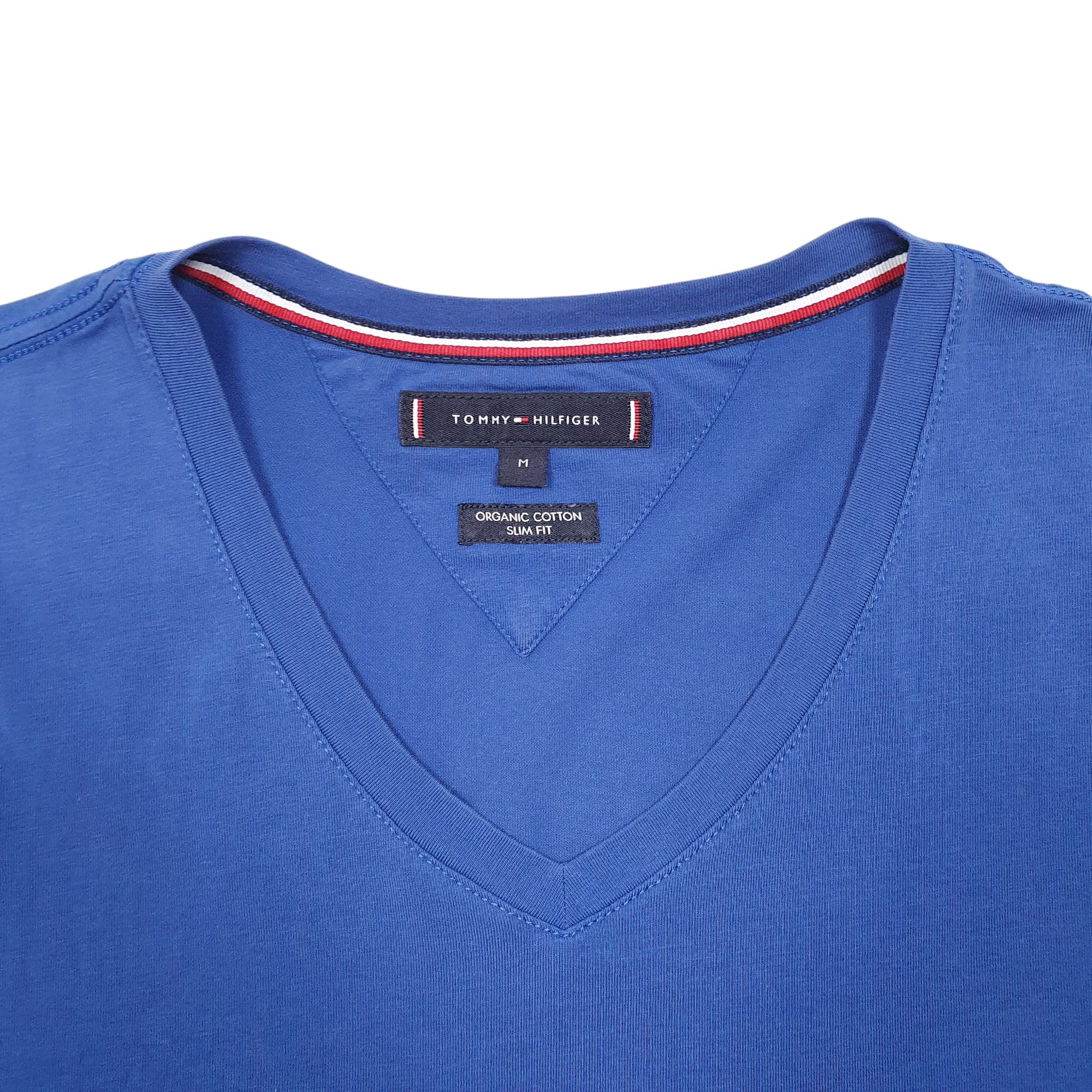 Mens Blue Tommy Hilfiger Slim Fit V Neck Organic Short Sleeve T Shirt