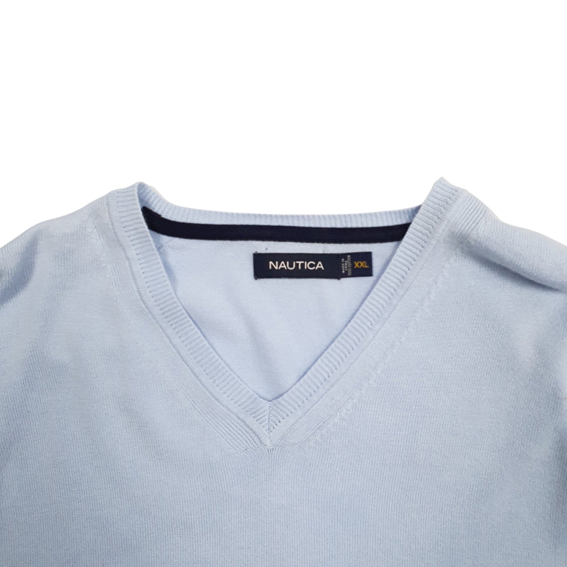 Mens Blue Nautica Knit V Neck Jumper