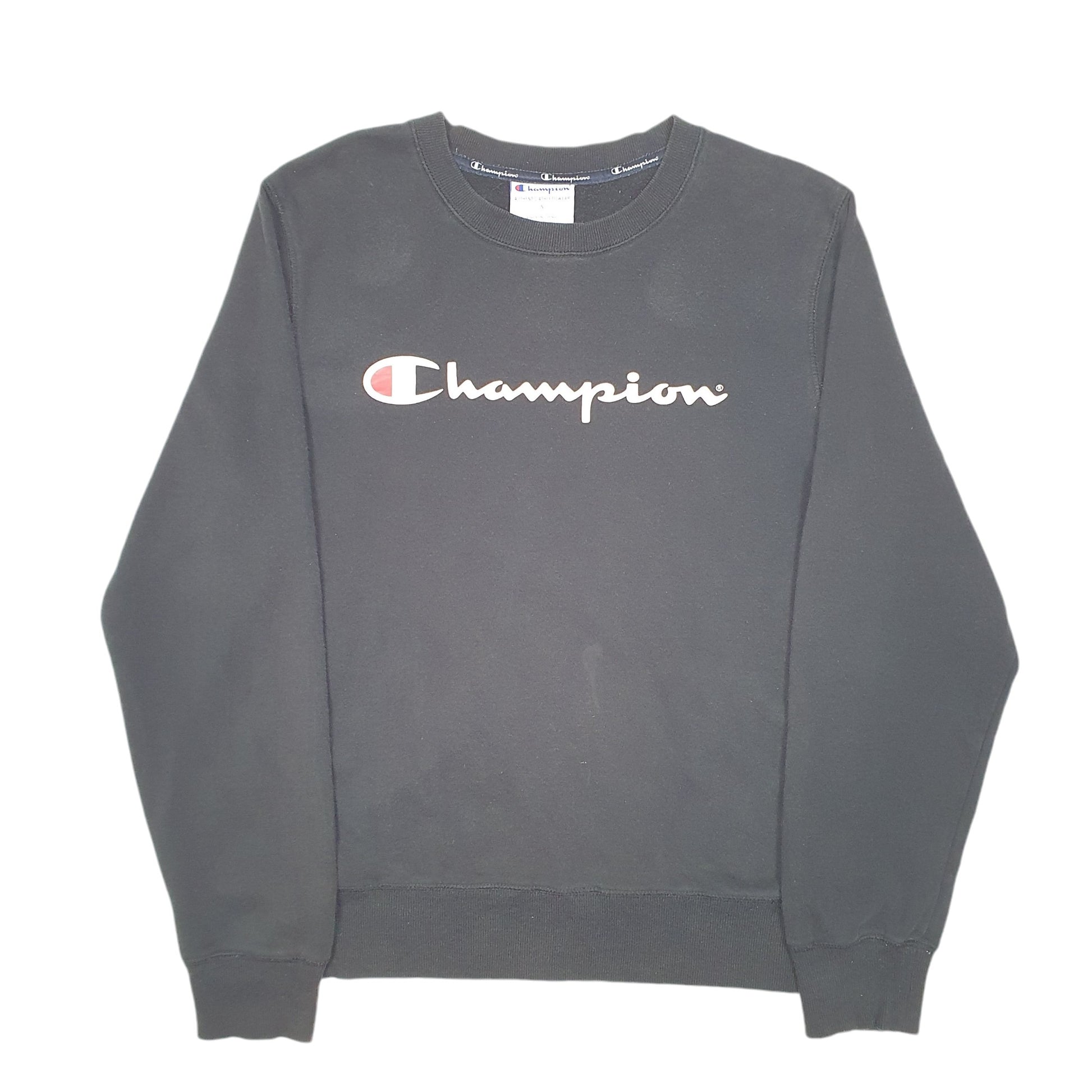 Mens Black Champion Script Crewneck Jumper