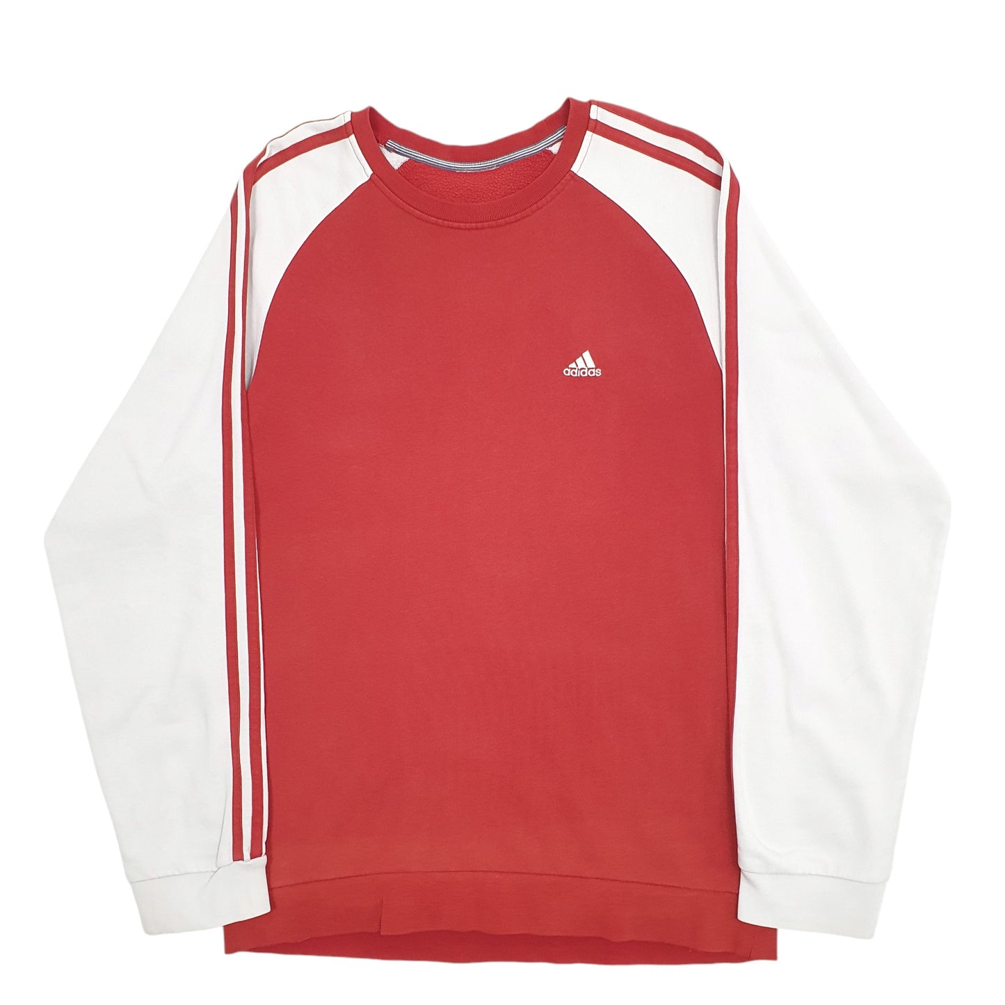 Mens Red Adidas Three Stripe Crewneck Jumper