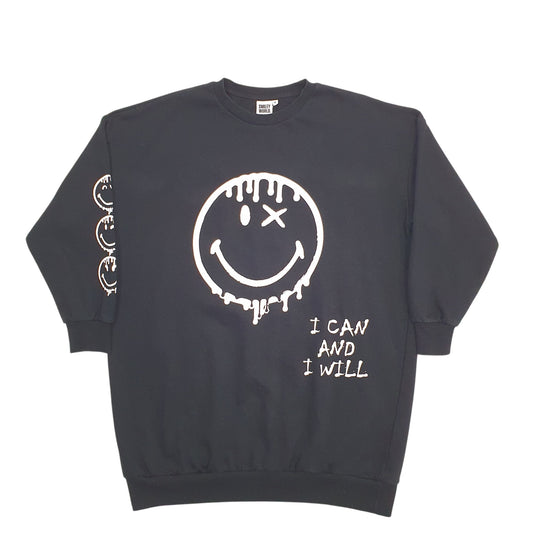 Mens Black Smiley World Smile Crewneck Jumper