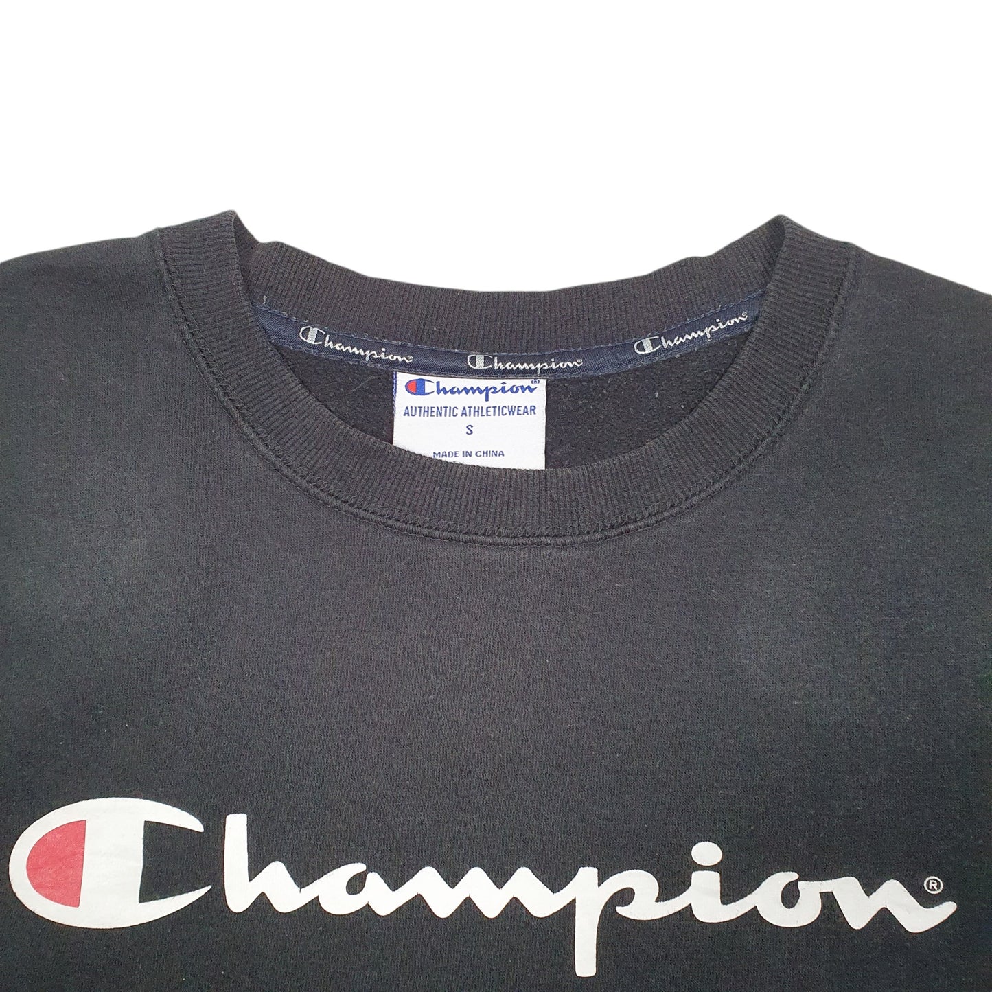 Mens Black Champion Script Crewneck Jumper
