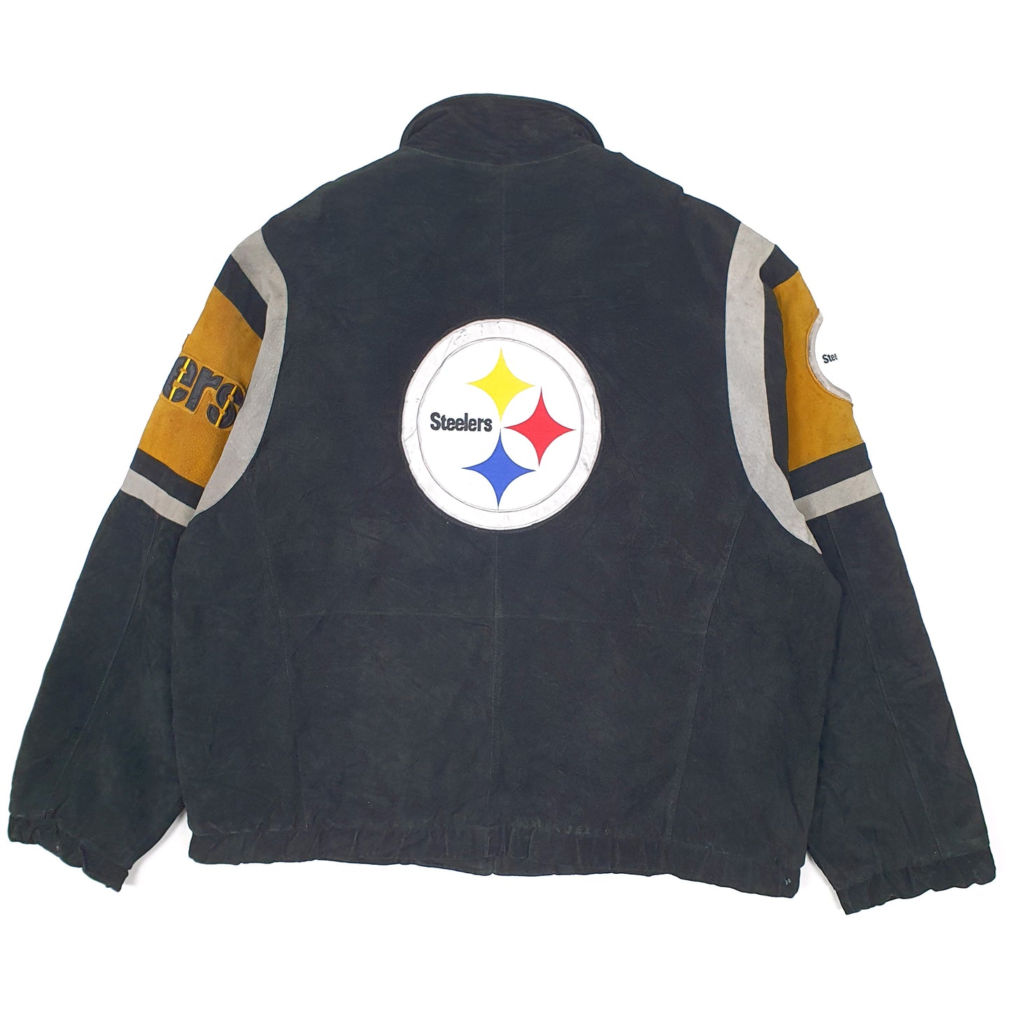 Mens Black NFL Pittsburgh Steelers Football Suede Leather  Coat