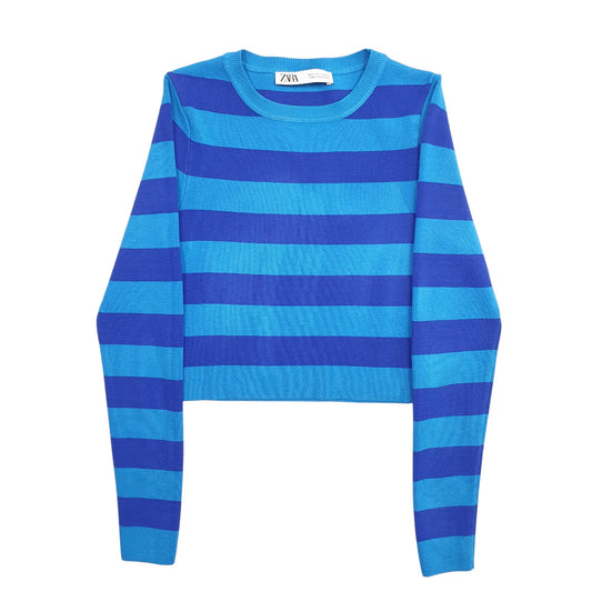 Womens Blue Zara Stripes Crewneck Jumper