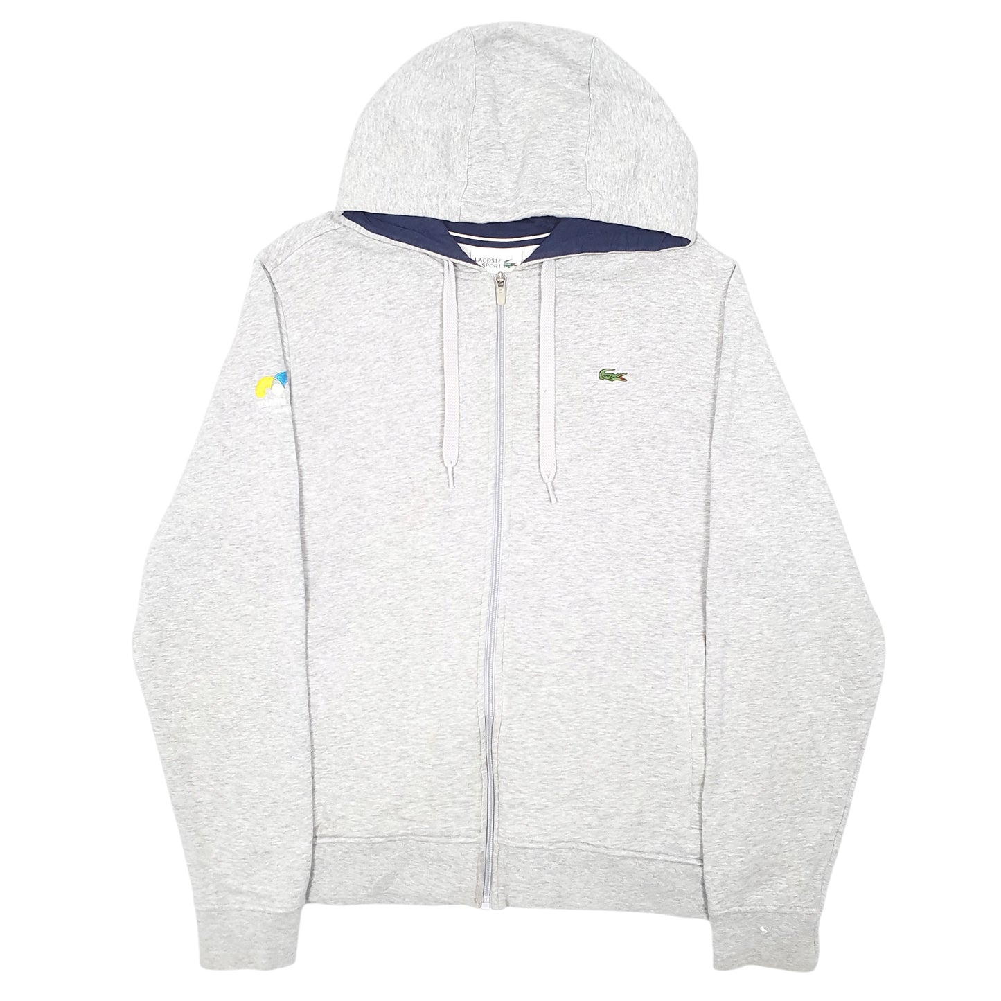Mens Grey Lacoste Hoodie Miami Open Tennis Full Zip Jumper