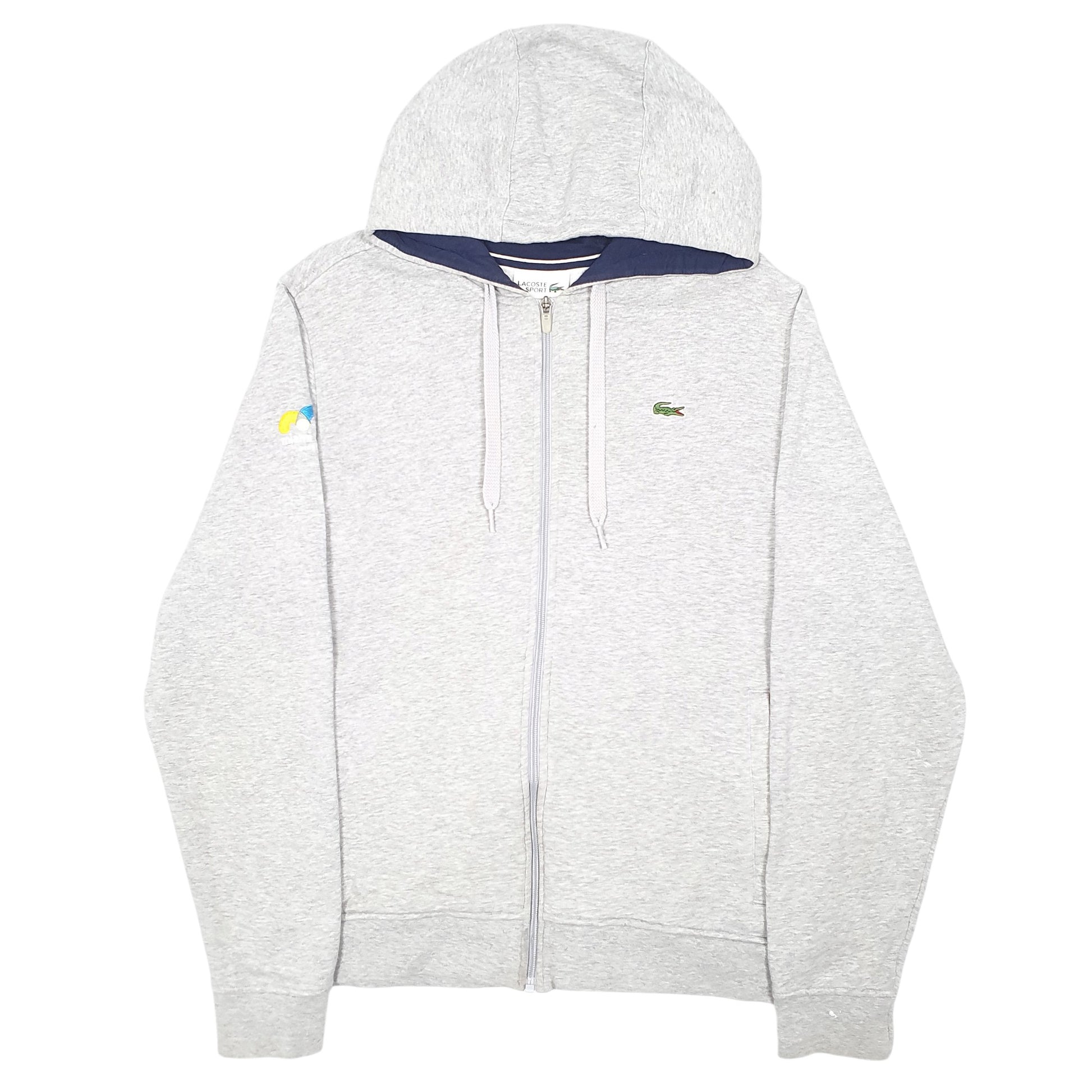 Mens Grey Lacoste Hoodie Miami Open Tennis Full Zip Jumper