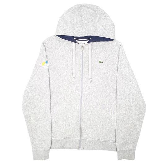 Mens Grey Lacoste Hoodie Miami Open Tennis Full Zip Jumper