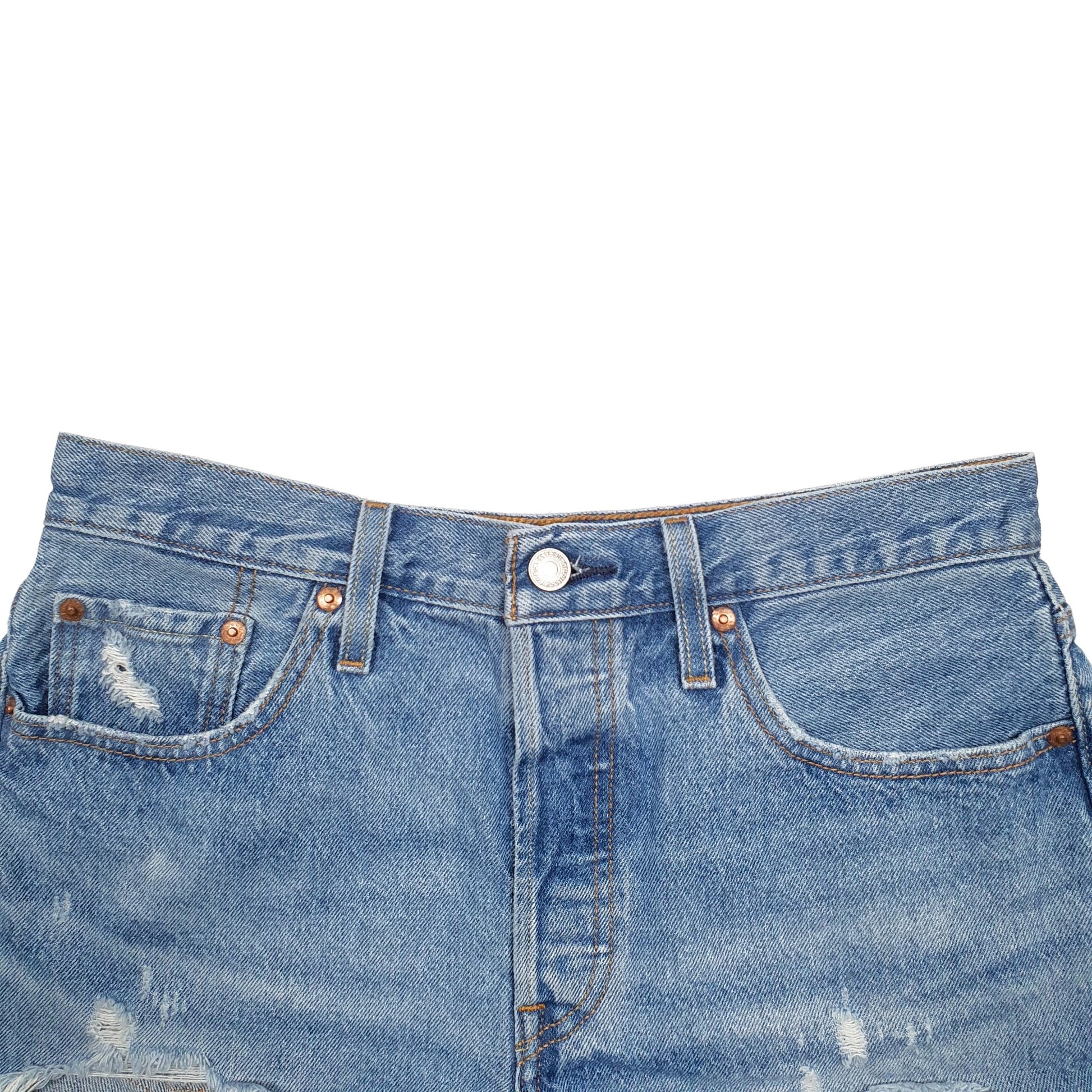 Womens Blue Levis 501 Denim Jorts Distressed Denim Shorts