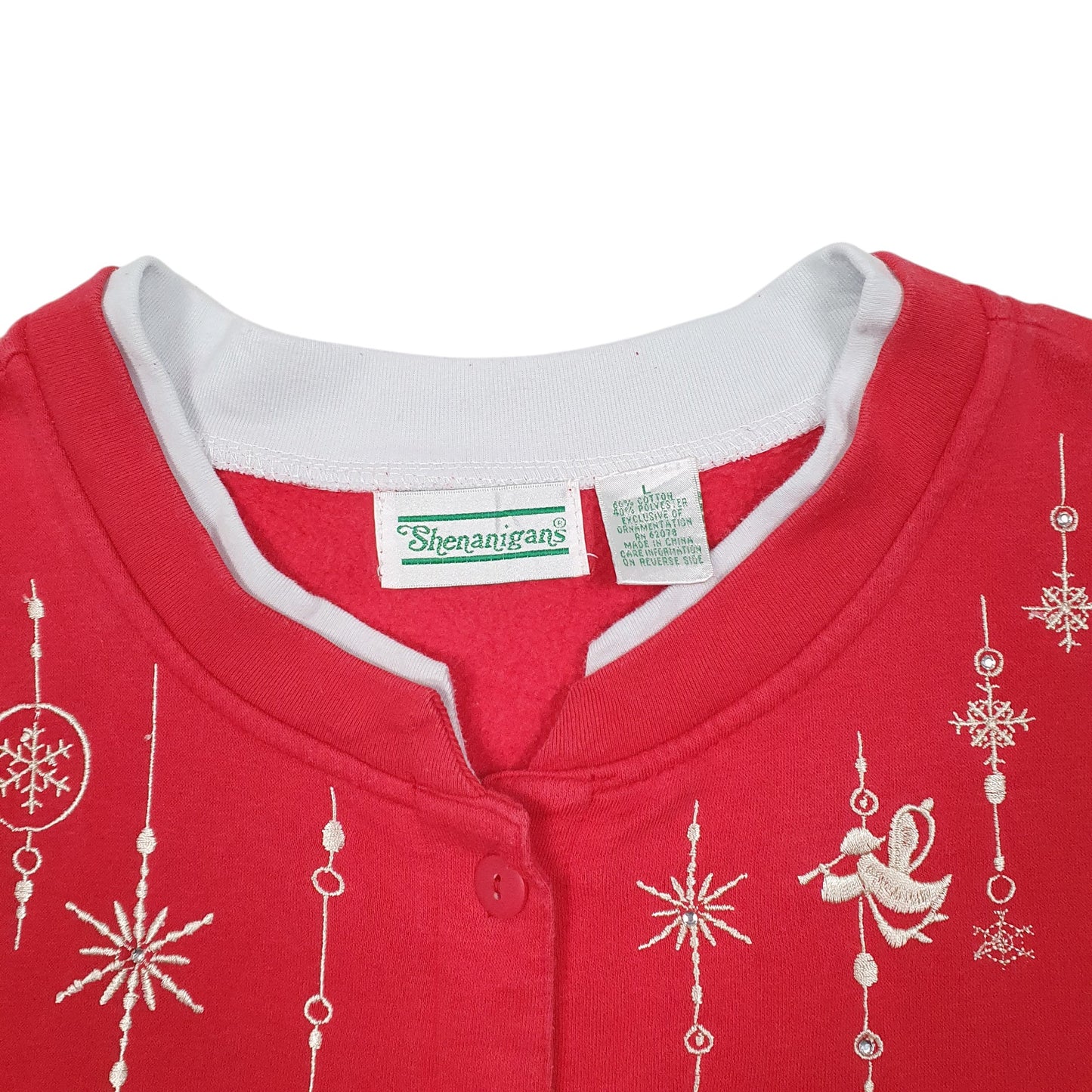 Womens Red Shenanigans Christmas Festive Ornaments Snowflake Cardigan Jumper