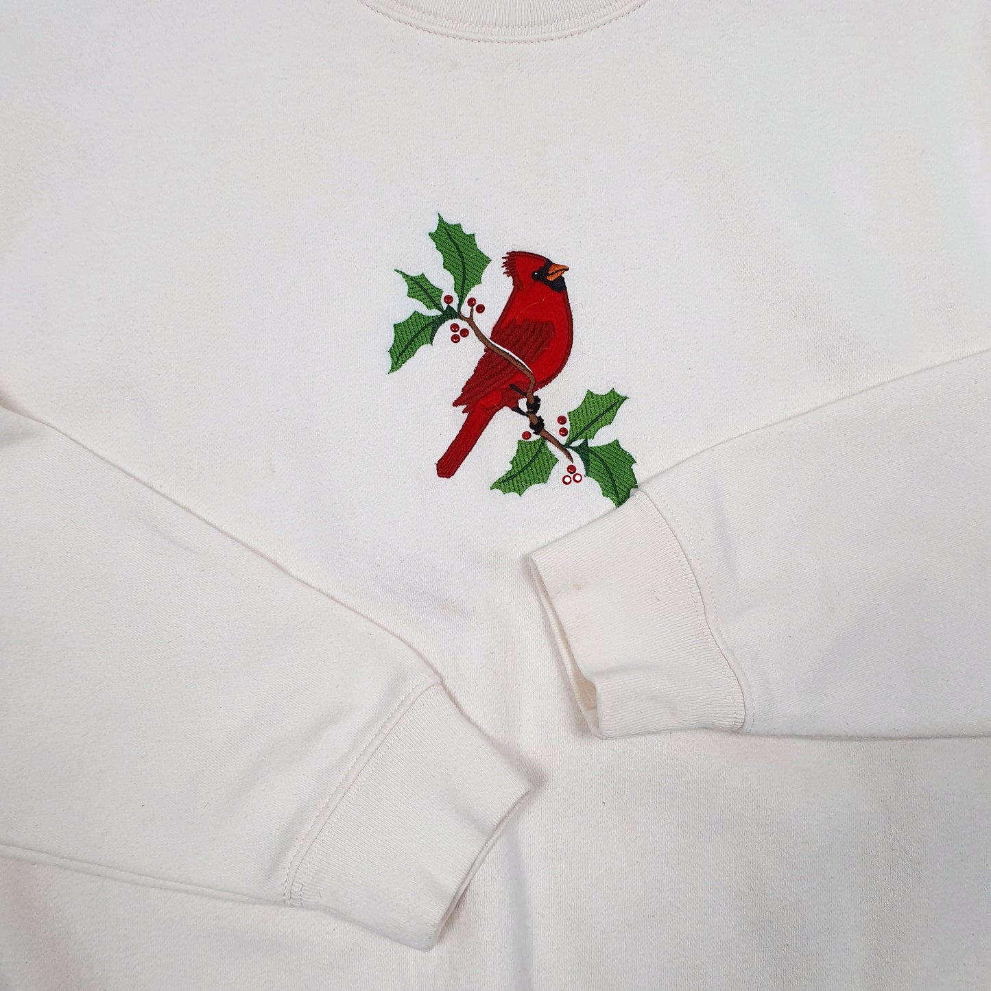 Womens Cream MC Sportswear Vintage Christmas Cardinal Bird Festive 90s Retro Crewneck Jumper