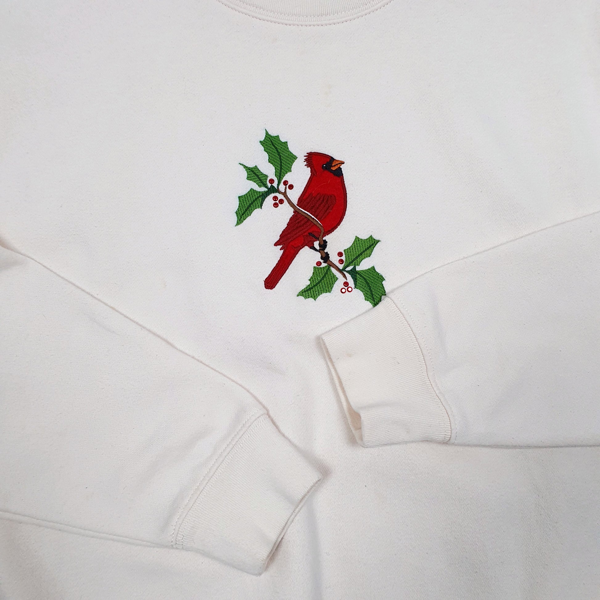 Womens Cream MC Sportswear Vintage Christmas Cardinal Bird Festive 90s Retro Crewneck Jumper
