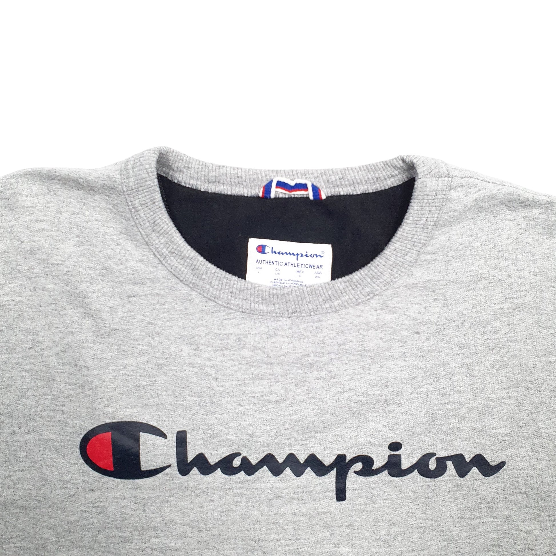 Mens Grey Champion Spellout Crewneck Jumper