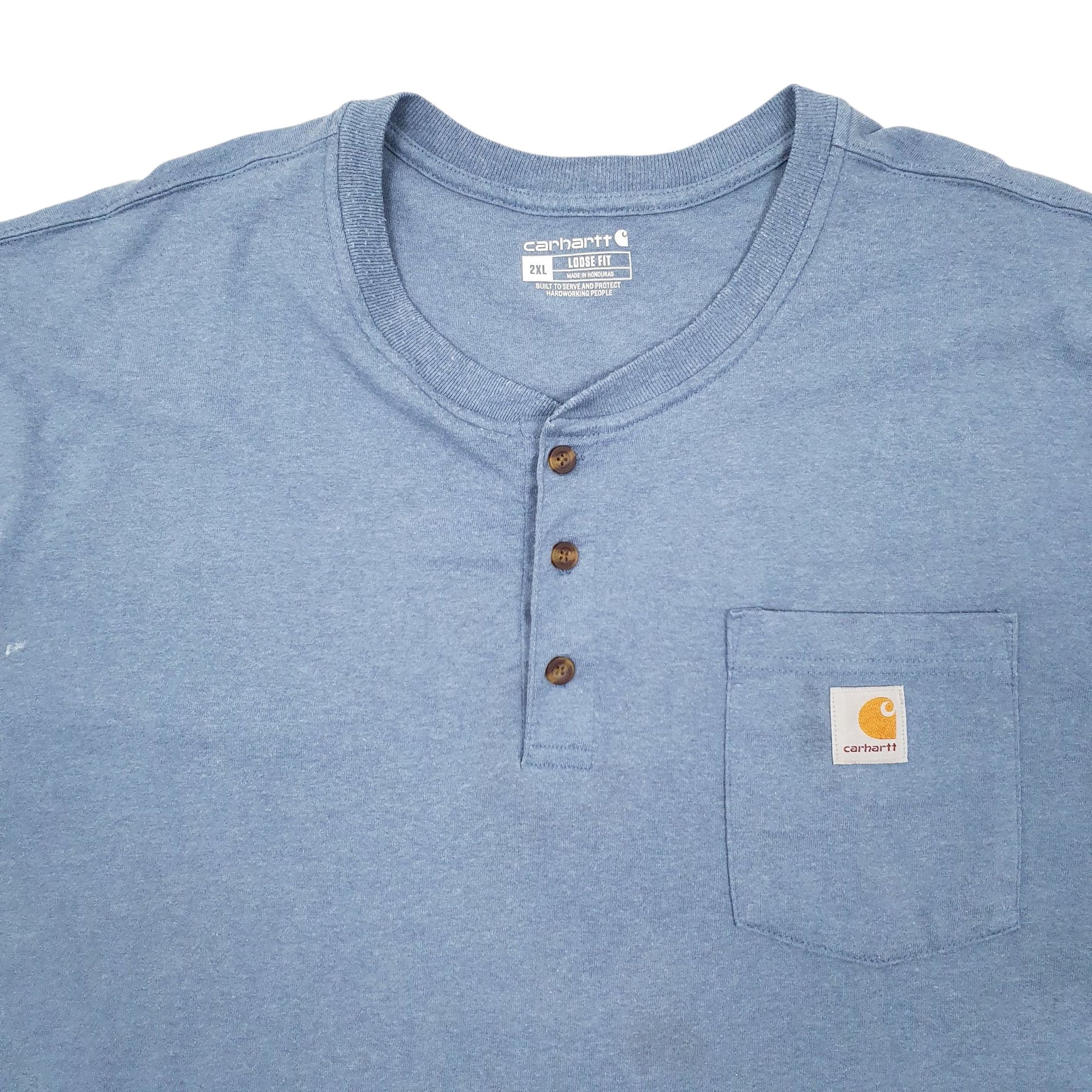 Mens Blue Carhartt Henley Short Sleeve T Shirt