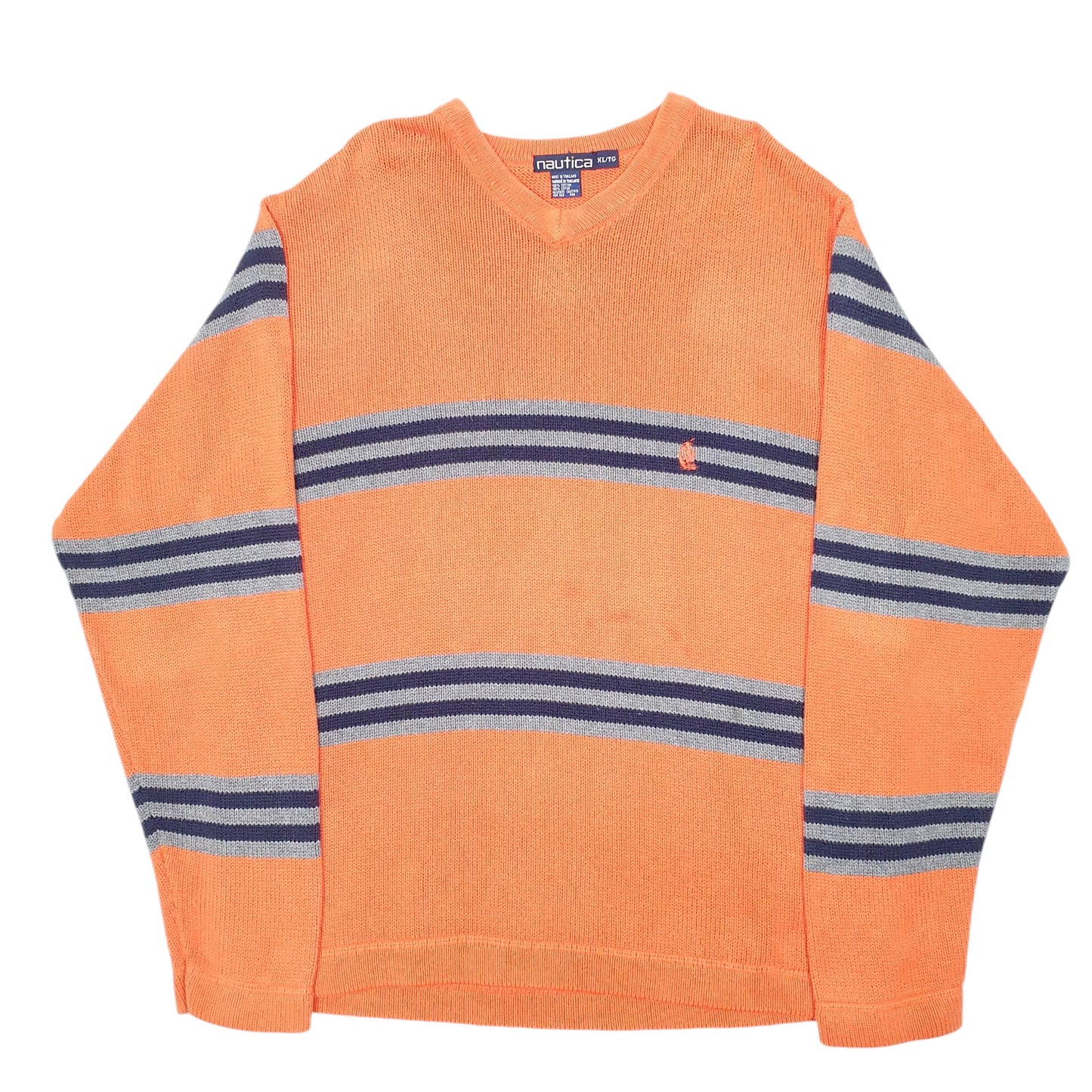 Mens Orange Nautica Knit Striped V Neck Jumper