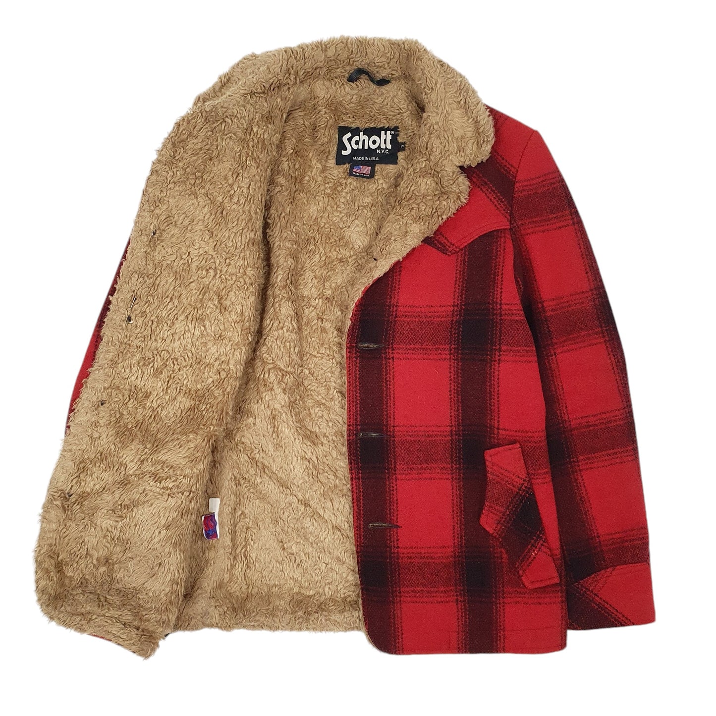 Mens Red Schott Cruiser Plaid Vintage 80s Made In USA  Coat