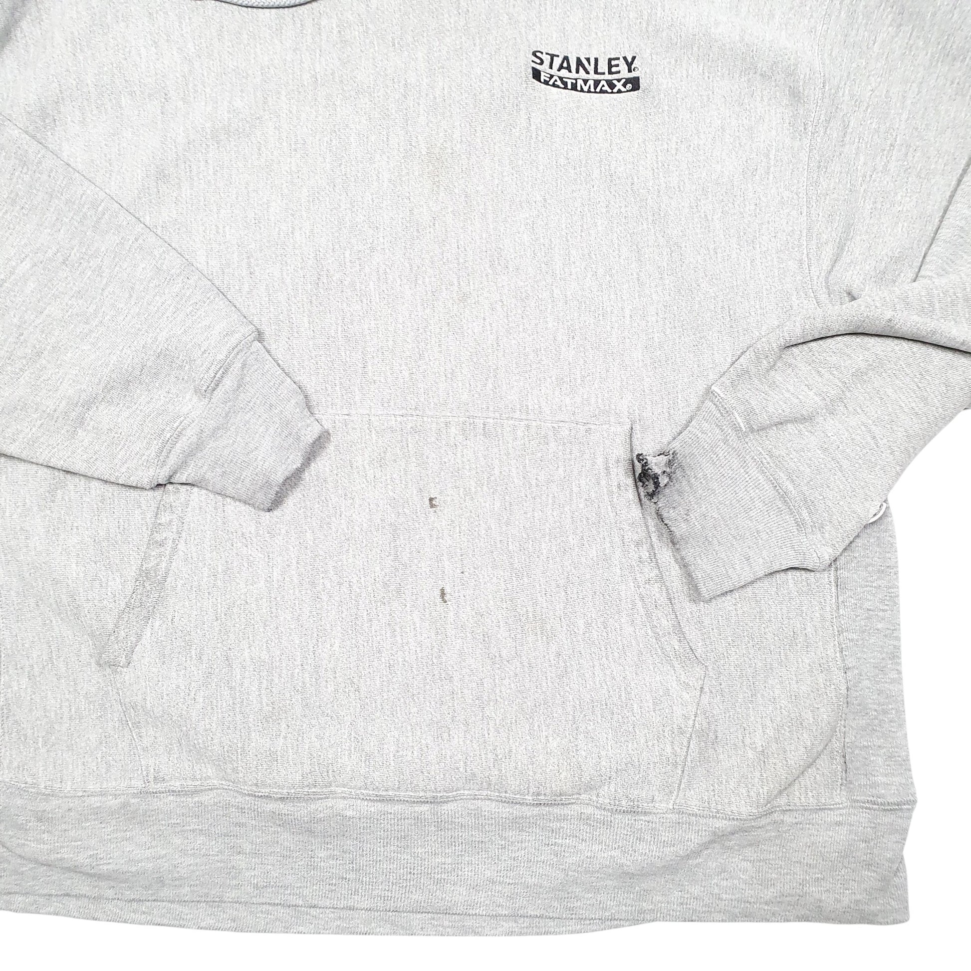 Mens Grey Champion Vintage 2000s Reverse Weave Stanley Fatmax Hoodie Jumper