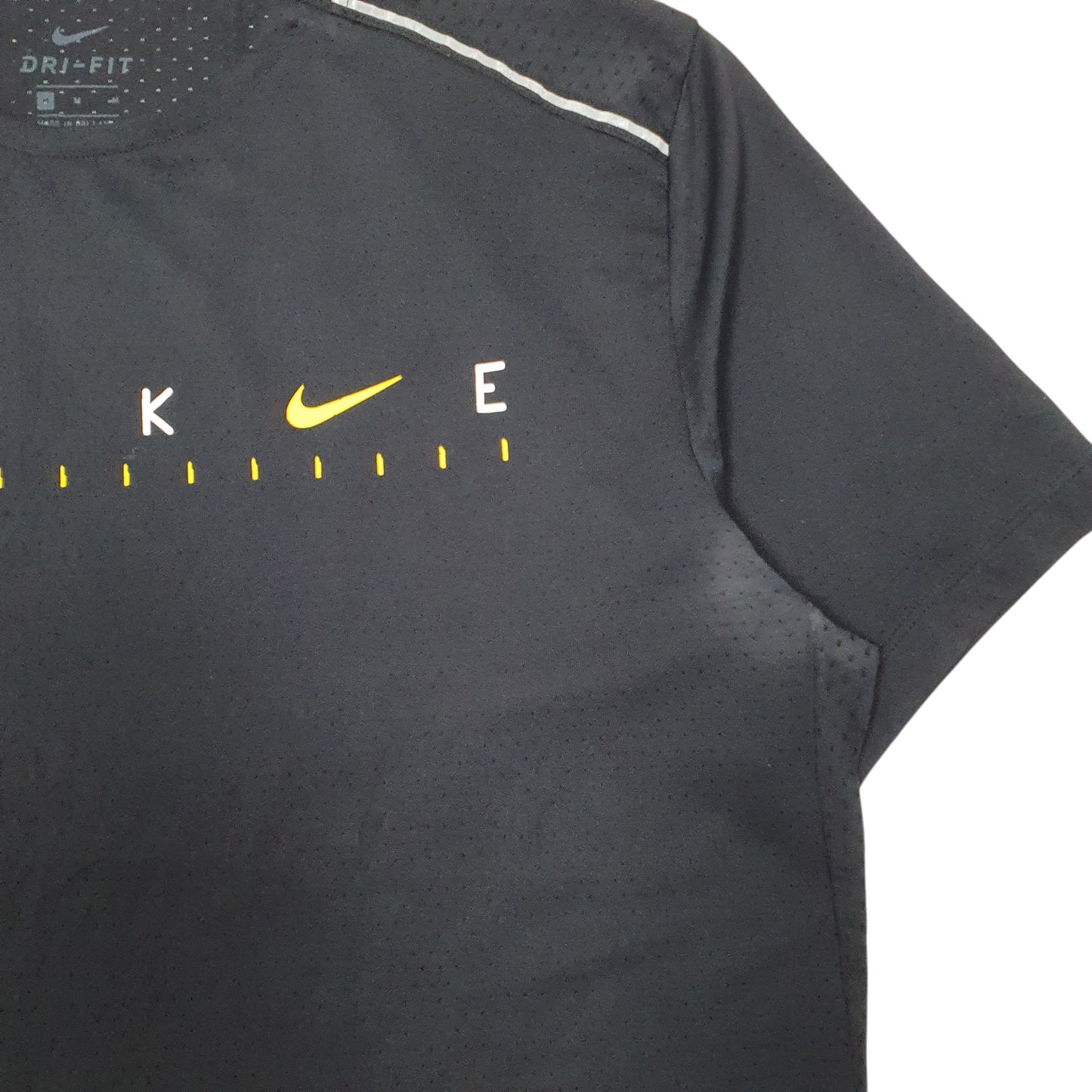 Mens Black Nike Running Spellout Active Dri Fit Short Sleeve T Shirt