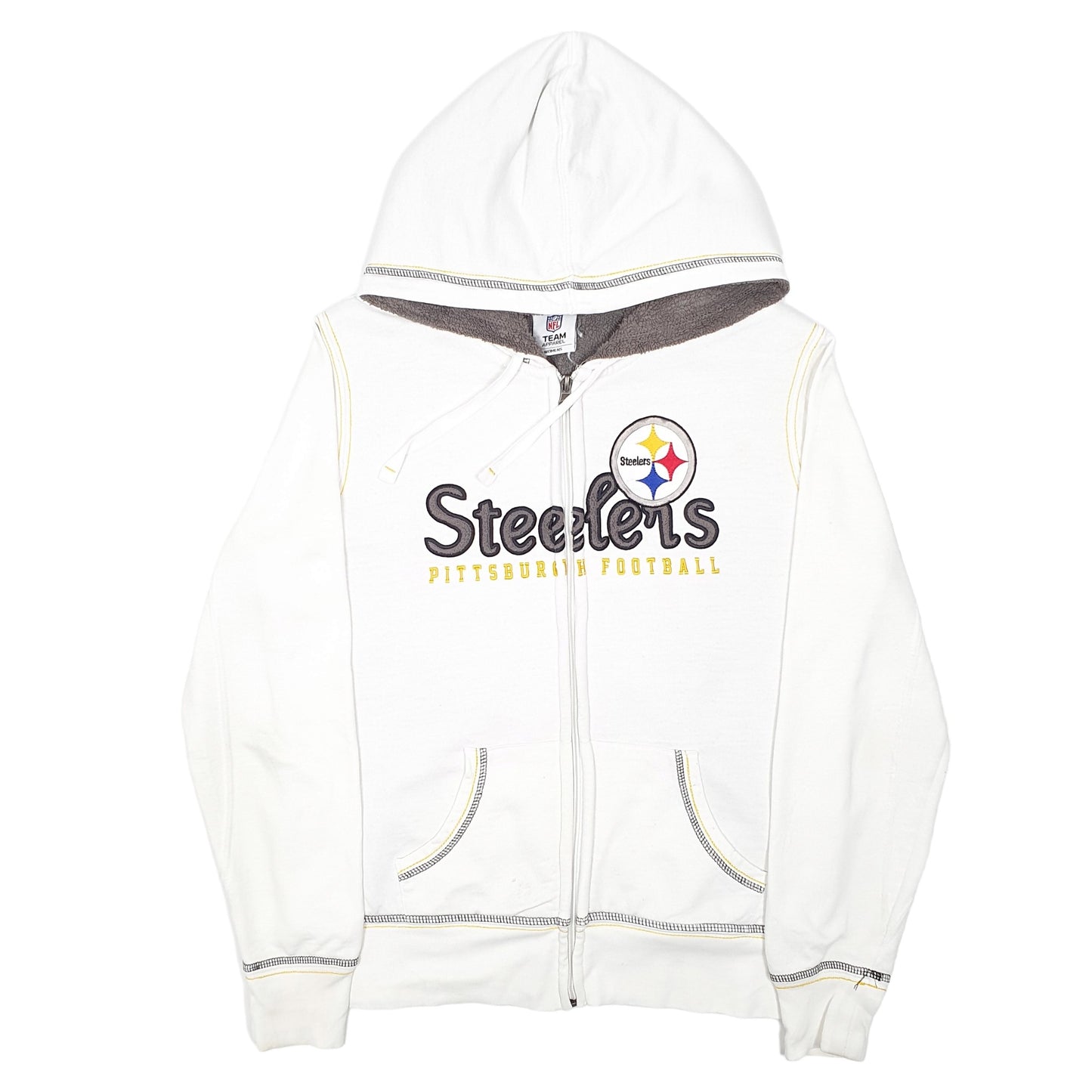 Womens White NFL Pittsburgh Steelers American Football Lined Full Zip Jumper