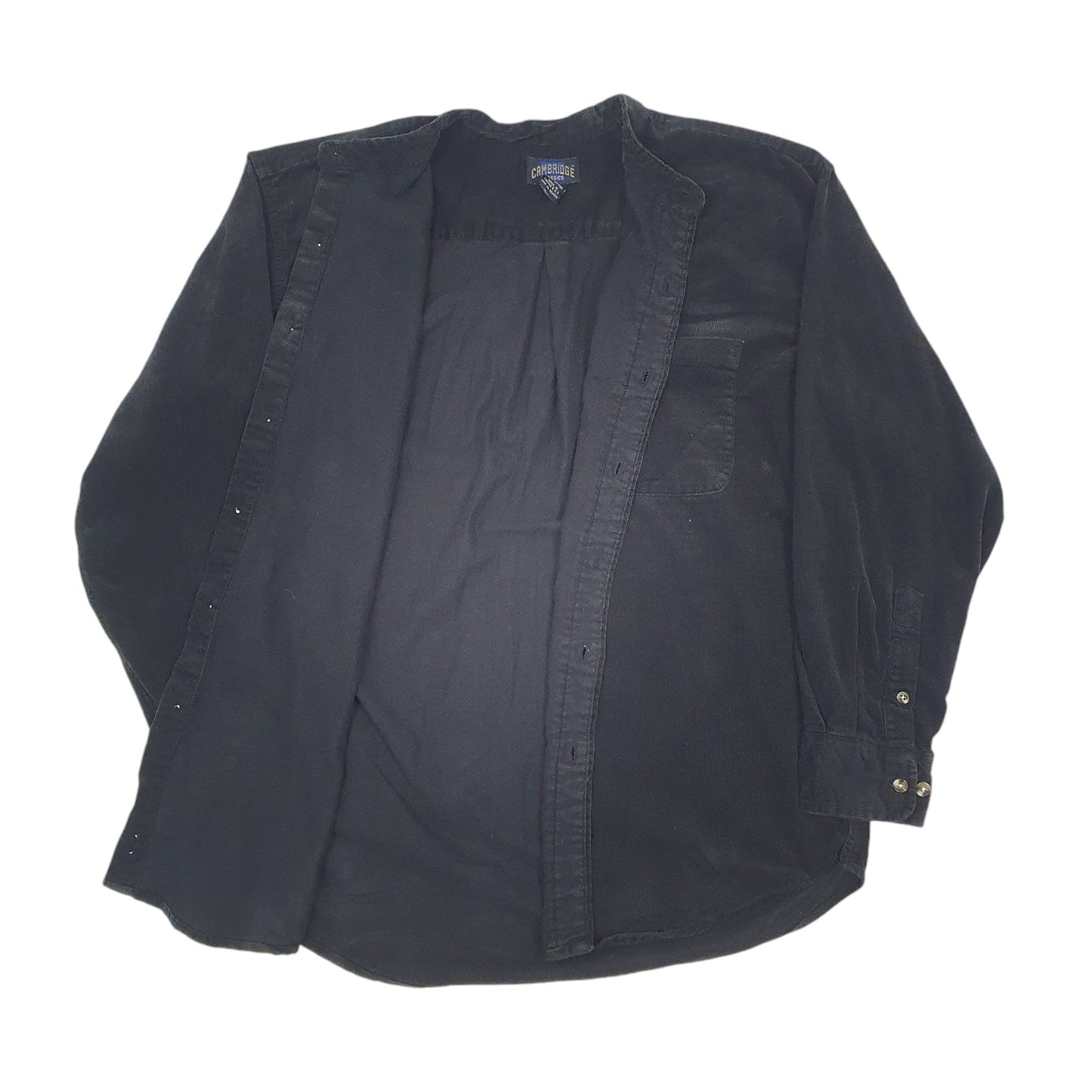 Mens Black Cambridge Classics Vintage 90s Corduroy Grandpa Collar Long Sleeve Shirt