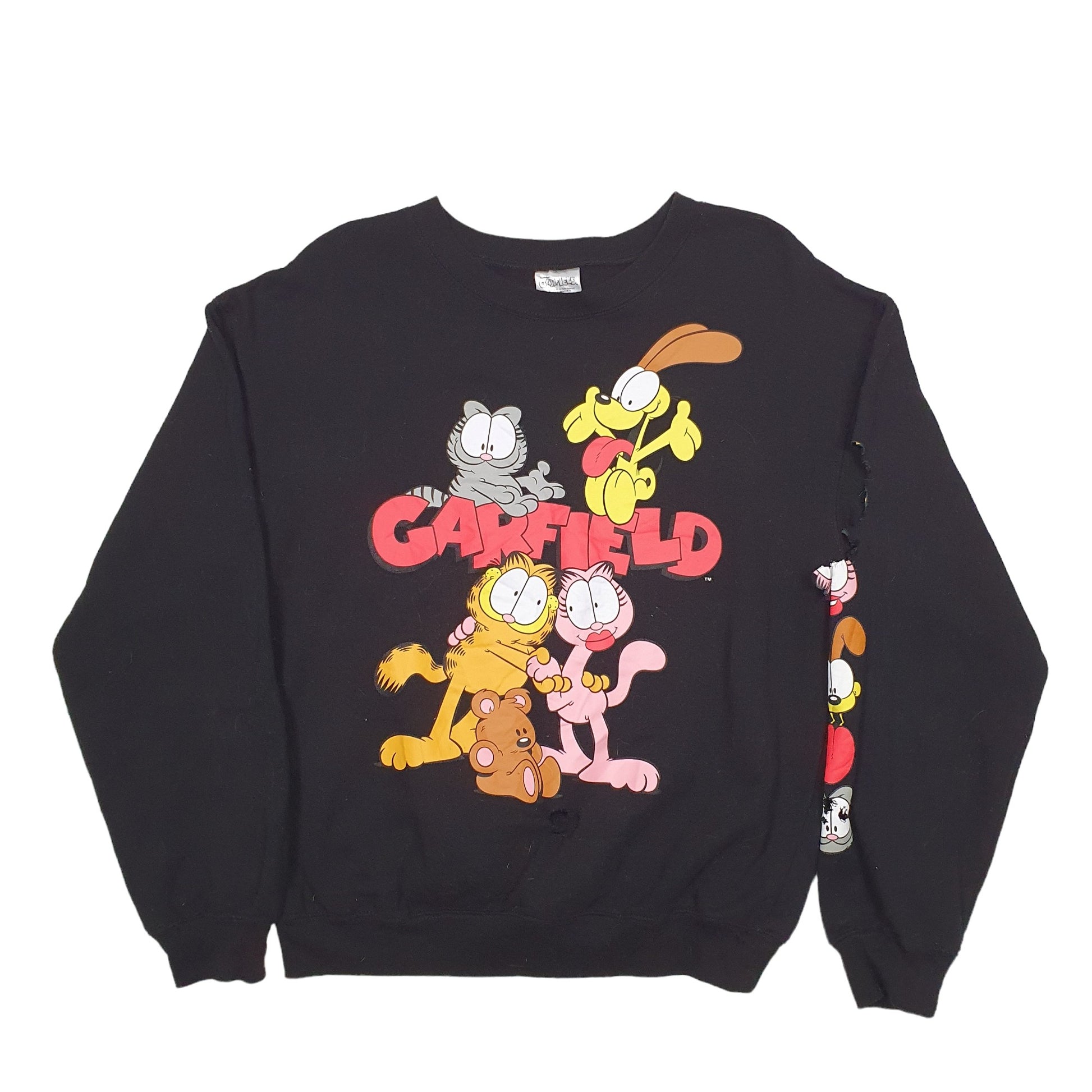 Womens Black Garfield Spellout Garfield Cartoon Crewneck Jumper