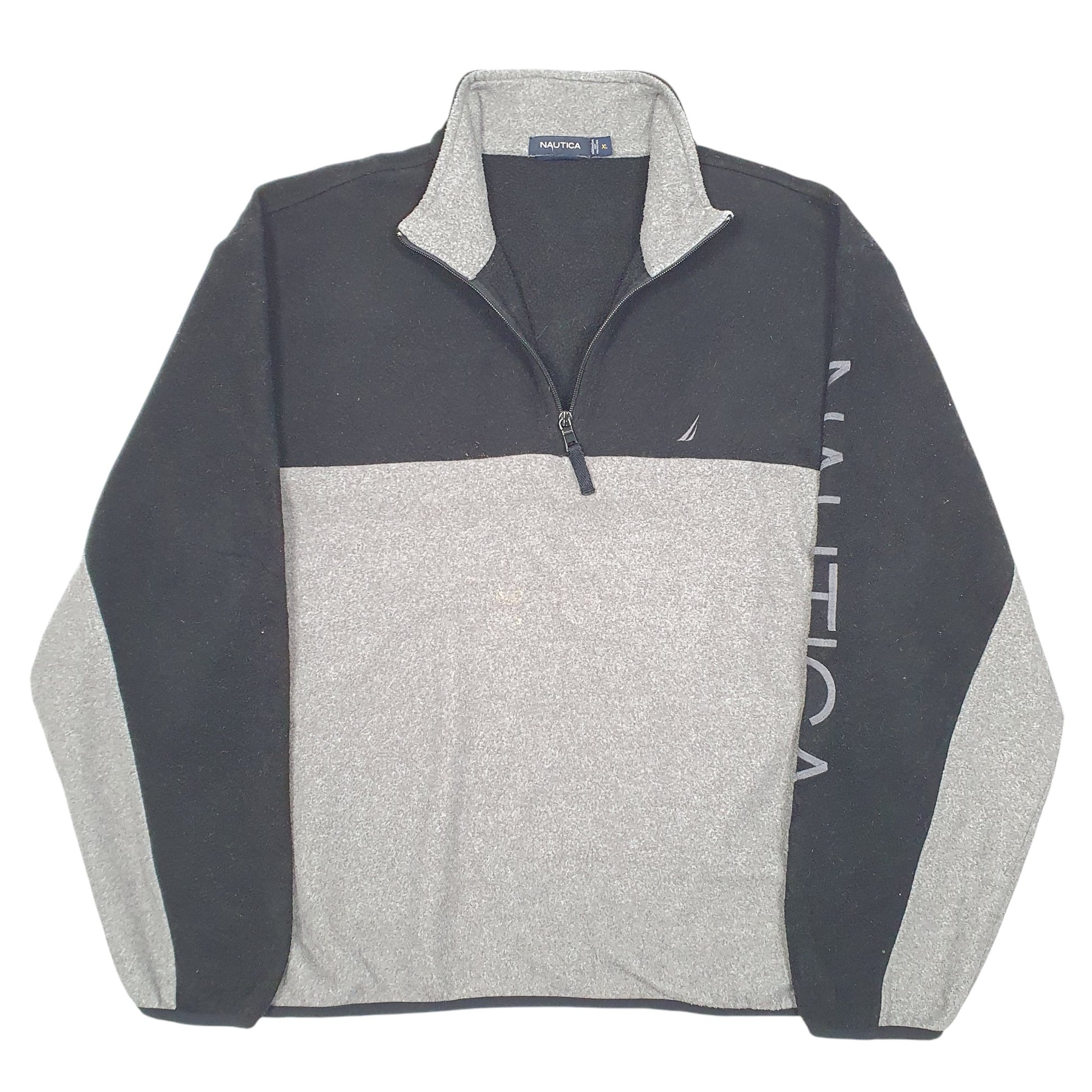 Mens Grey Nautica Sleeve Spellout Quarter Zip Jumper